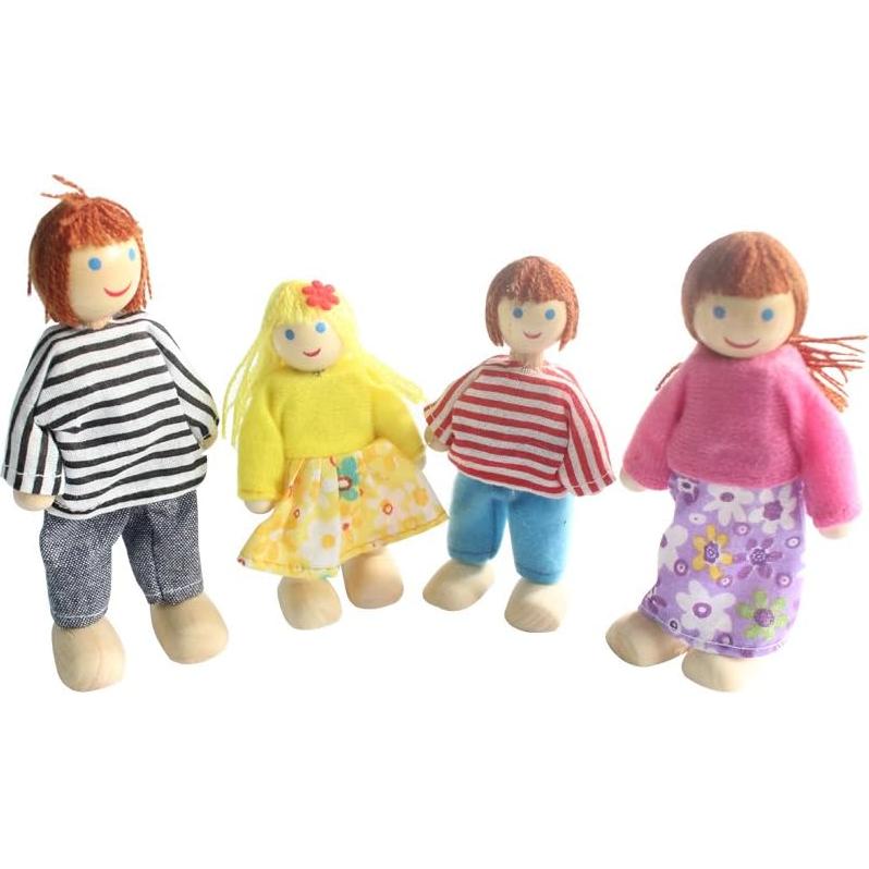 Juego de muñecas de madera Kunhe - 4 piezas familia feliz