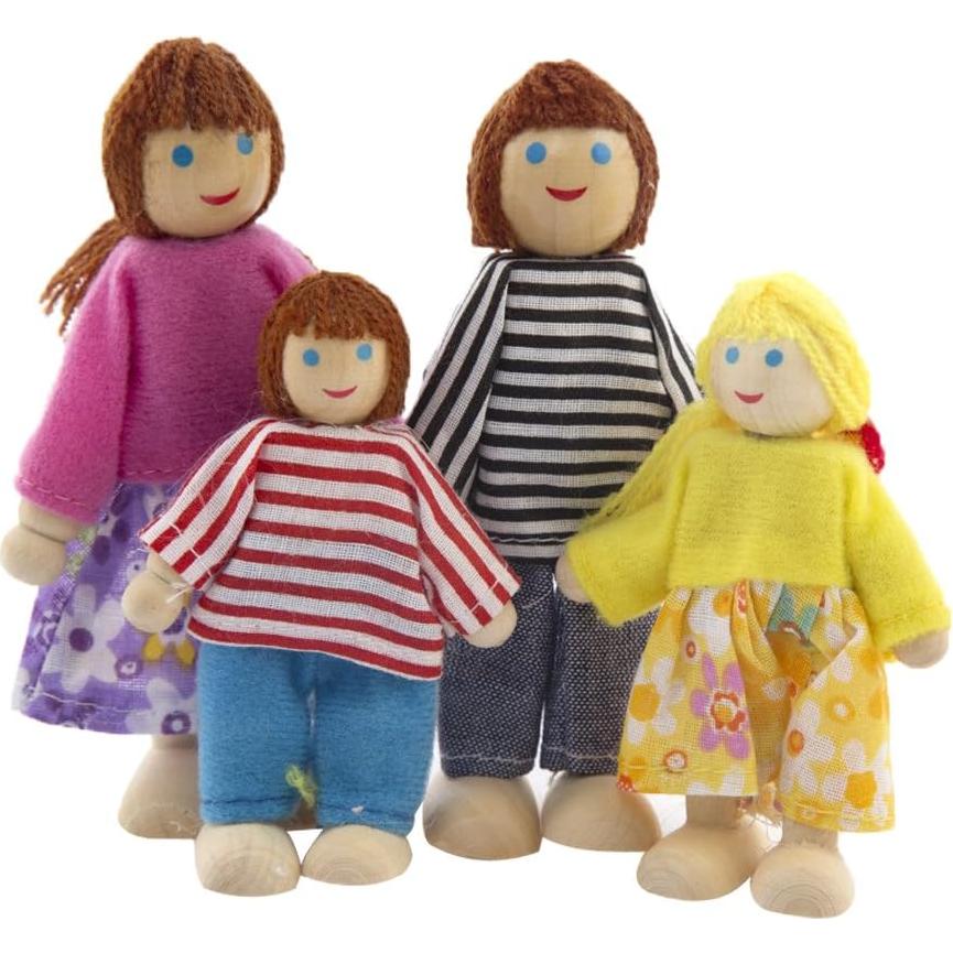 Juego de muñecas de madera Kunhe - 4 piezas familia feliz