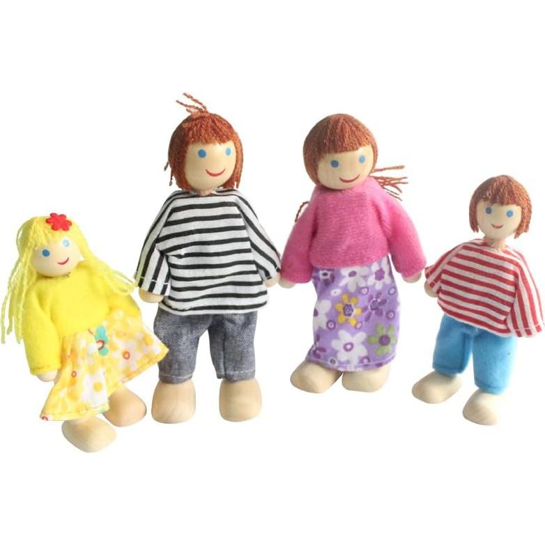 Juego de muñecas de madera Kunhe - 4 piezas familia feliz