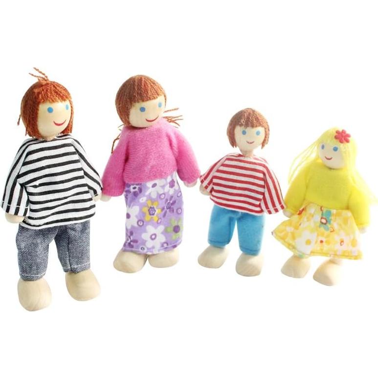 Juego de muñecas de madera Kunhe - 4 piezas familia feliz