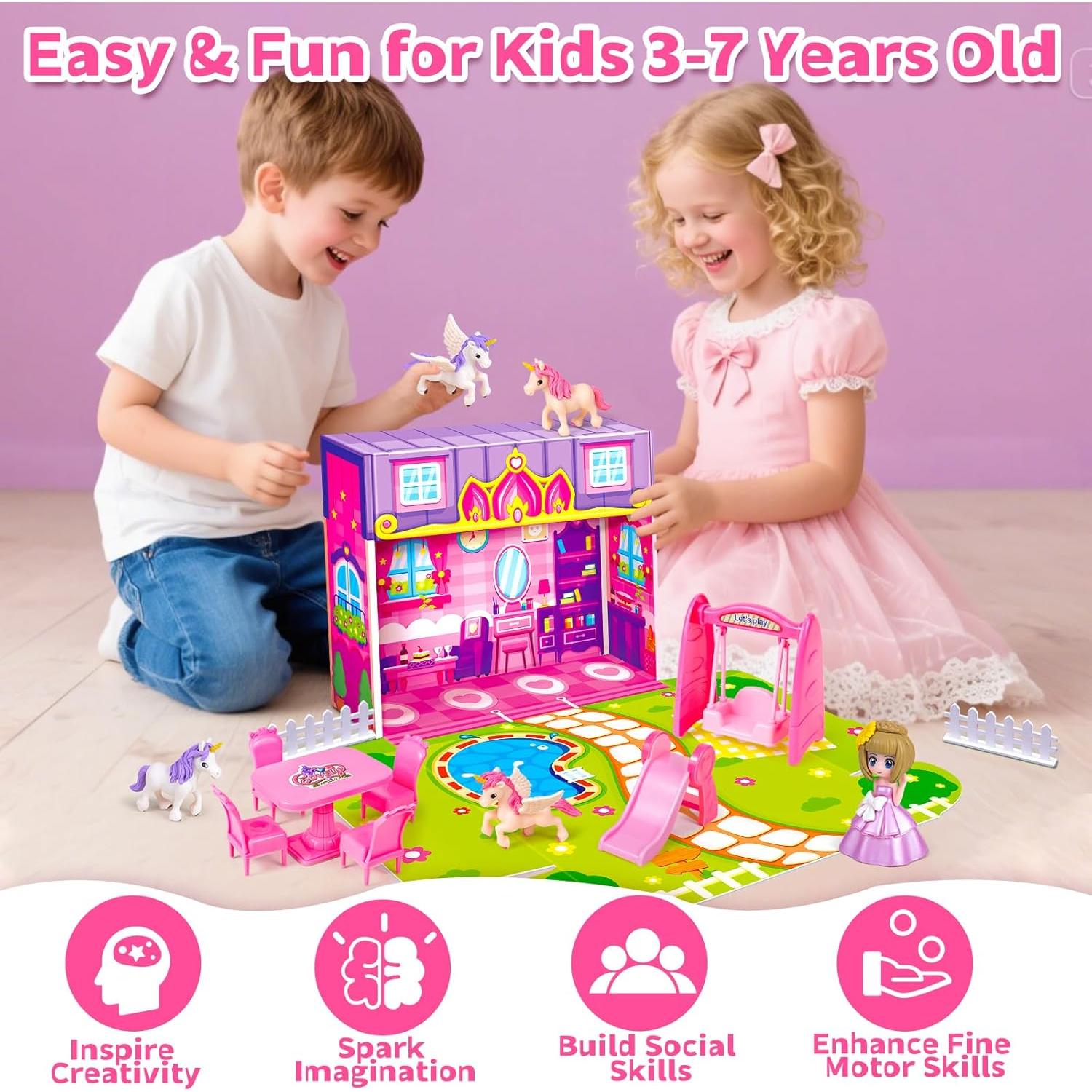 Casa de Muñecas Plegable Rosa Tcvents 17.78x15.24 cm 3+ años