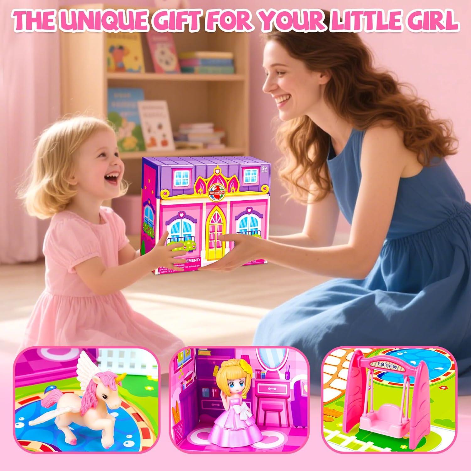 Casa de Muñecas Plegable Rosa Tcvents 17.78x15.24 cm 3+ años