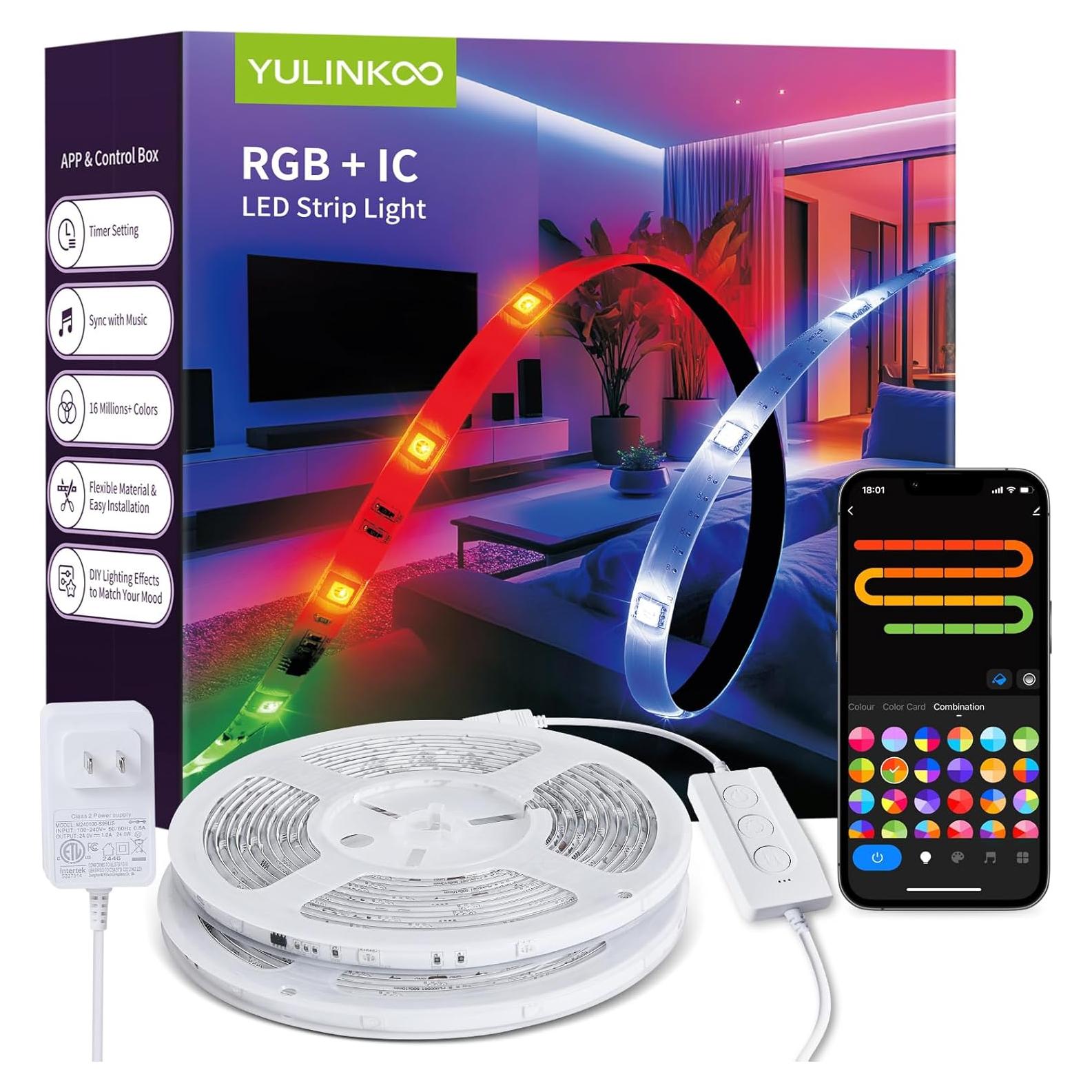 Tira LED RGB+IC 31.7m YULINKCO, Control APP Bluetooth, 44 Modos