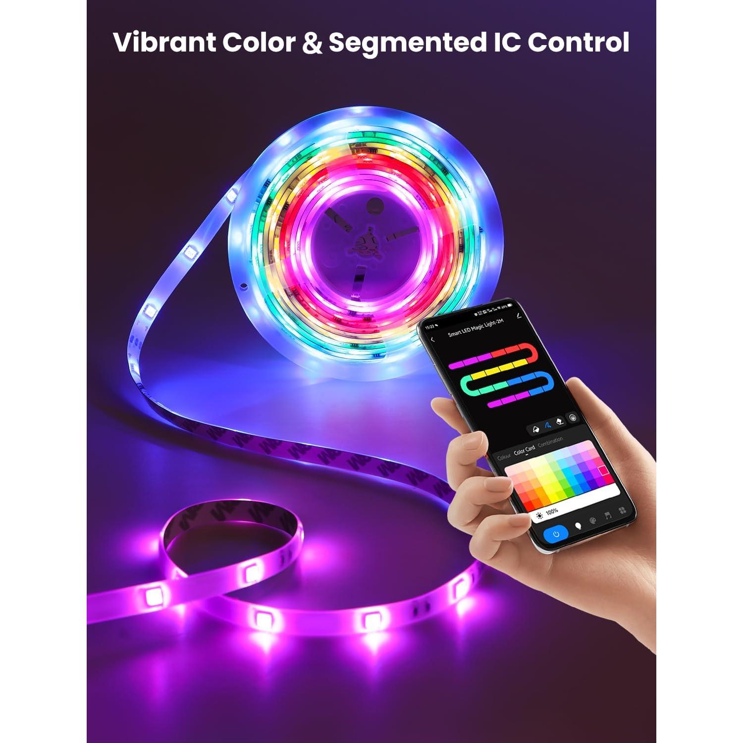 Tira LED RGB+IC 31.7m YULINKCO, Control APP Bluetooth, 44 Modos