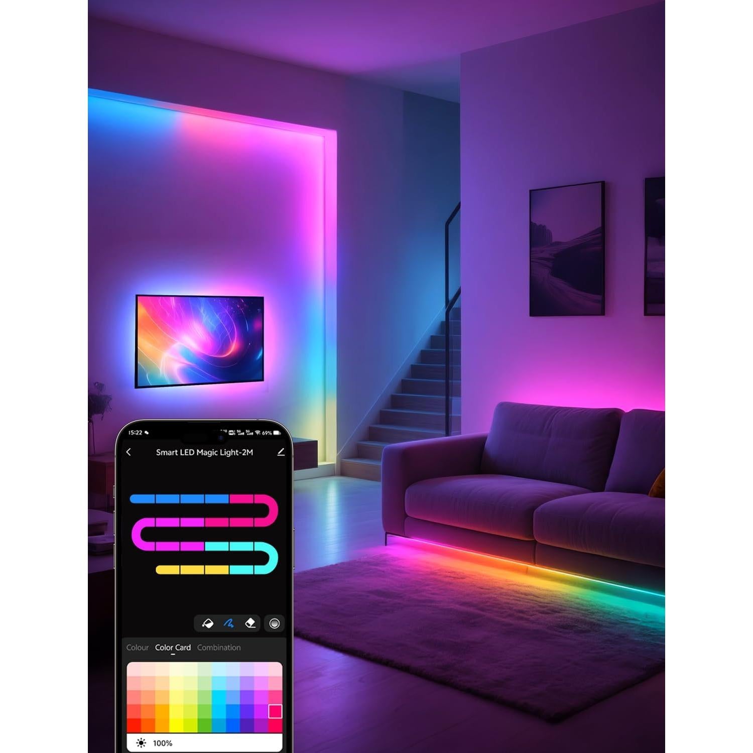 Tira LED RGB+IC 31.7m YULINKCO, Control APP Bluetooth, 44 Modos