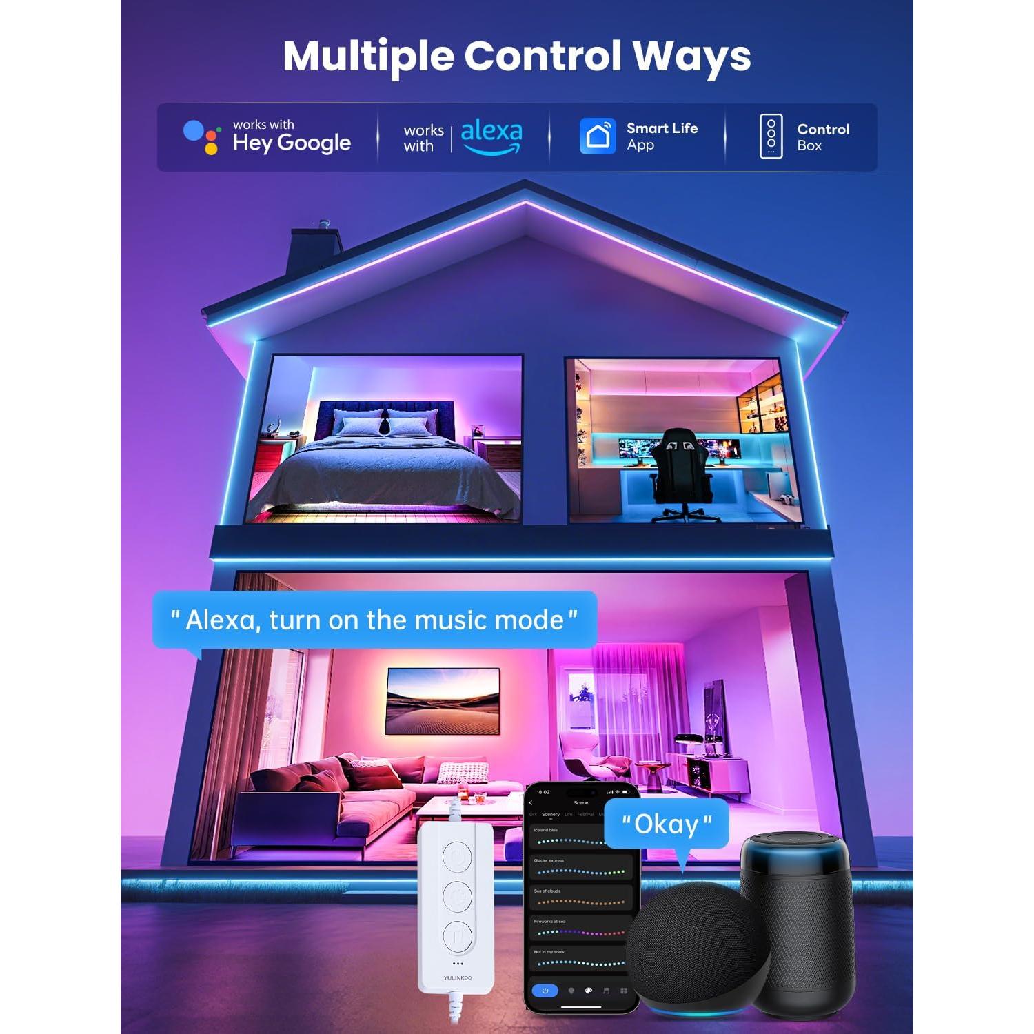 Tira LED RGB+IC 31.7m YULINKCO, Control APP Bluetooth, 44 Modos