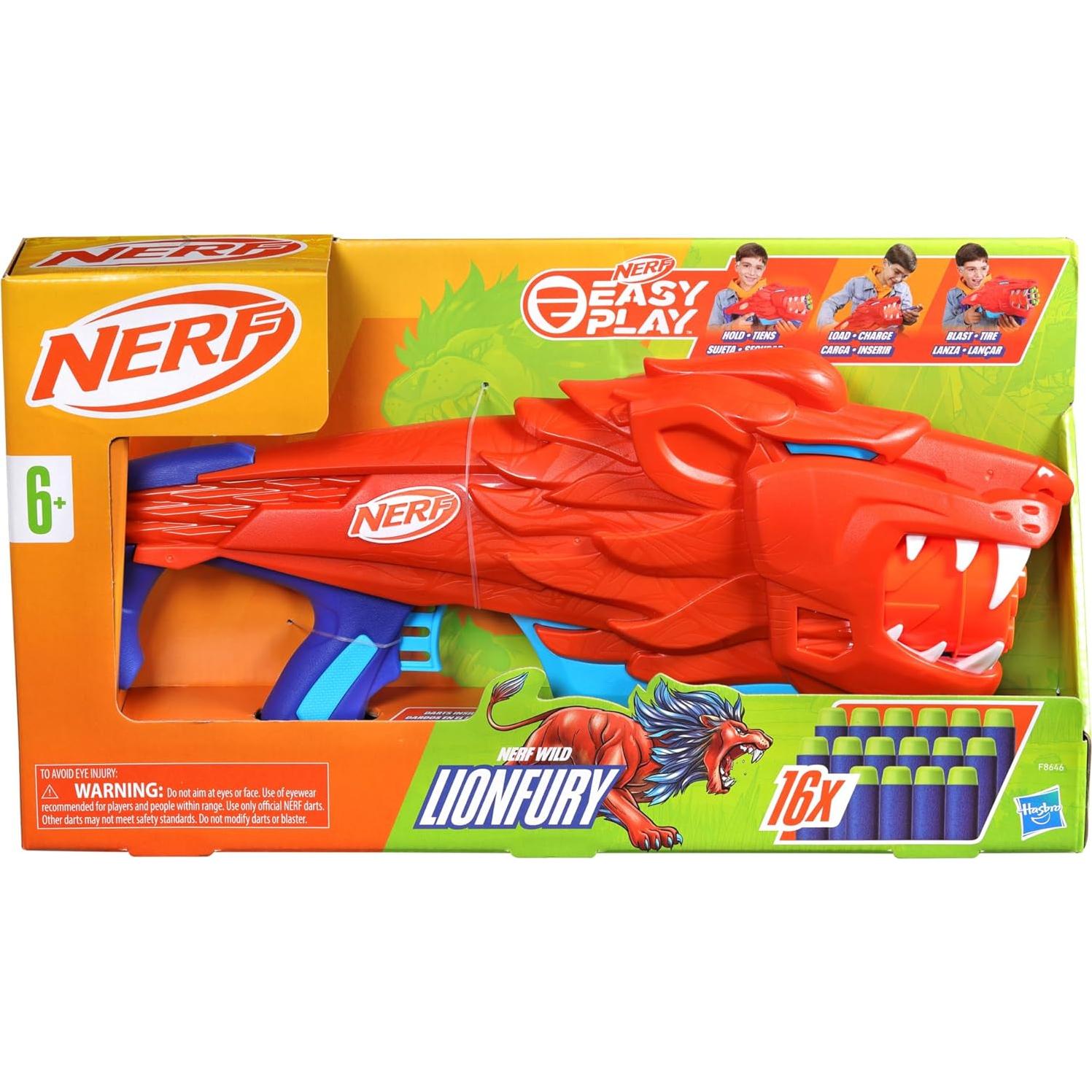 Blaster Nerf Wild Lionfury con 16 Dardos Elite para Niños