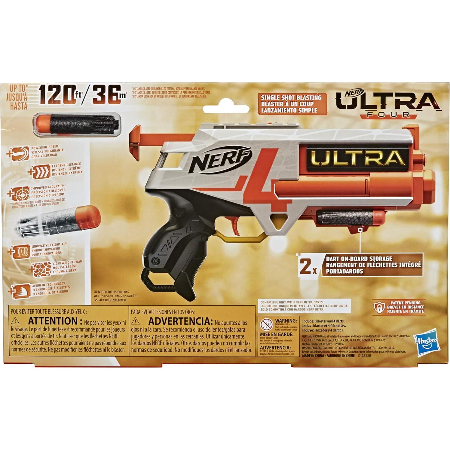 Lanzador Nerf Ultra Cuatro - 4 Dardos Ultra, 36m Alcance