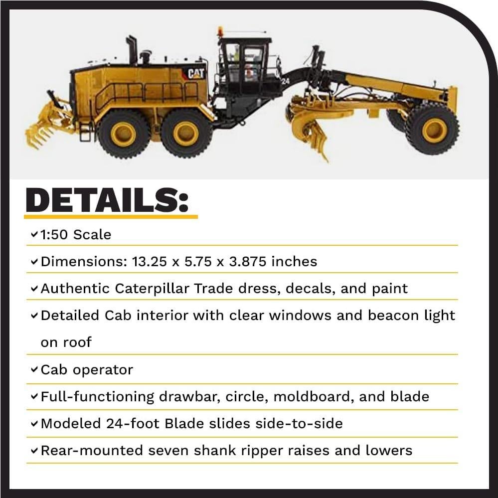 Motoniveladora Caterpillar 24 Diecast Masters 1:50 Detalles Realistas