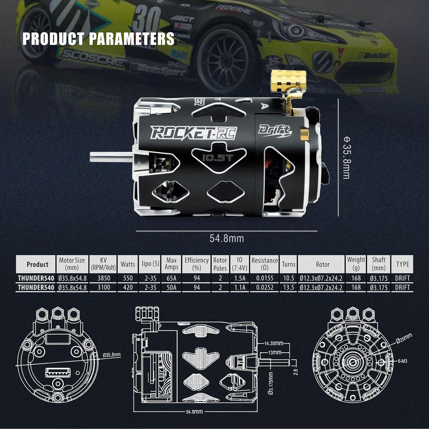 Motor Sin Escobillas Thunder Power 540 Drift 13.5T RC 1/10