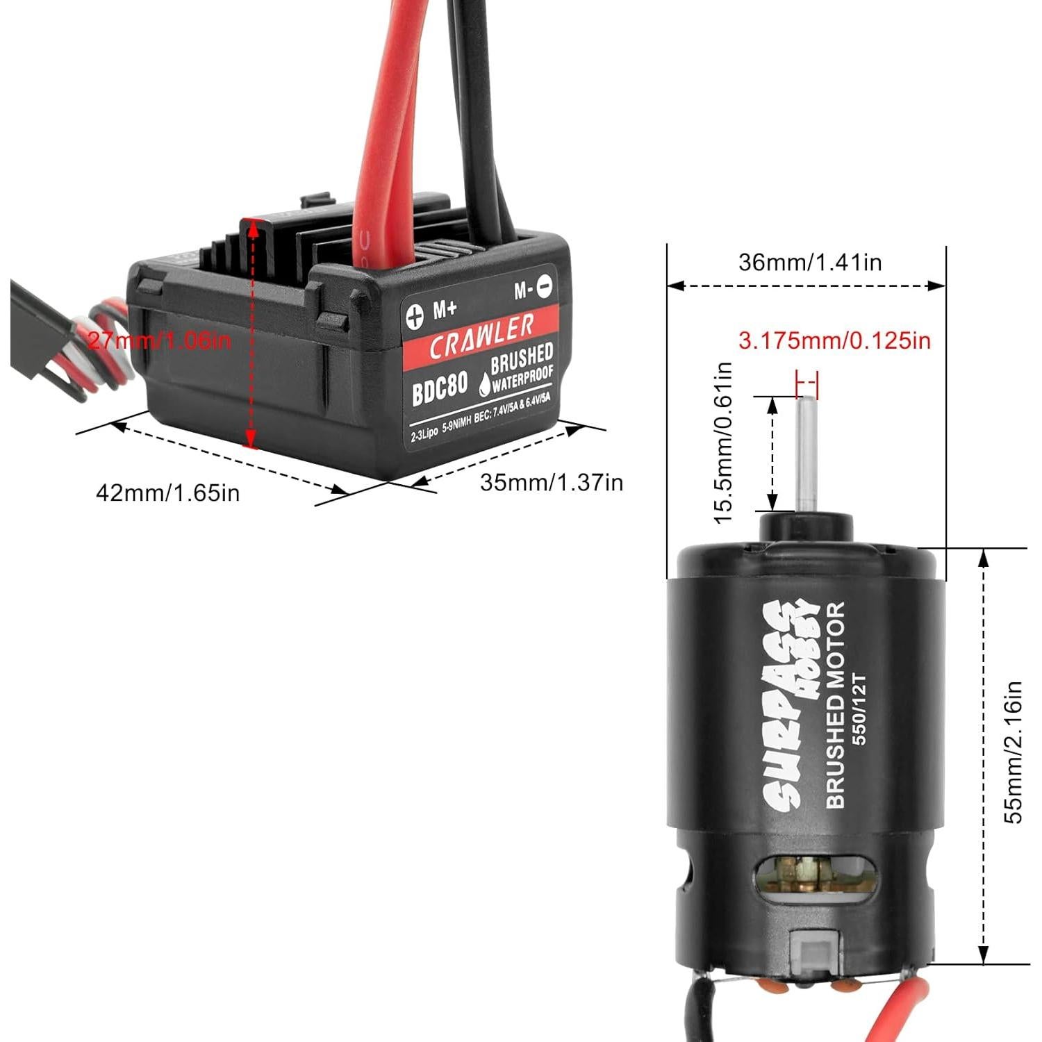 Motor 550 12T y ESC 80A OGRC para Camiones RC 1/10