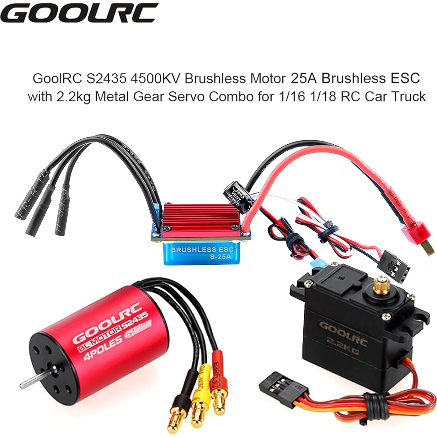 Combo Motor Sin Escobillas GoolRC S2435 4500KV + ESC S-25A + Servo 2.2kg