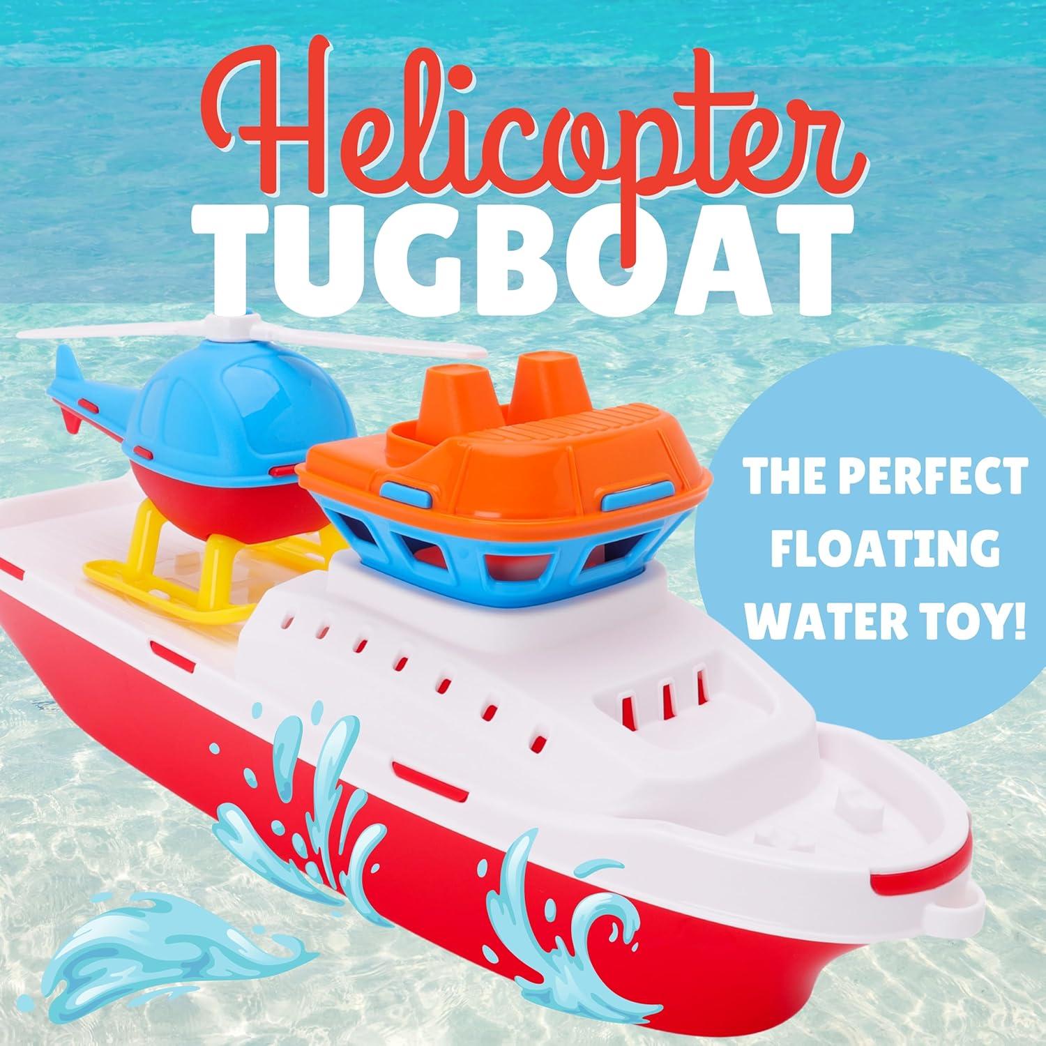 Juguete Flotante Toyland® Barco Remolcador con Helicóptero 42cm