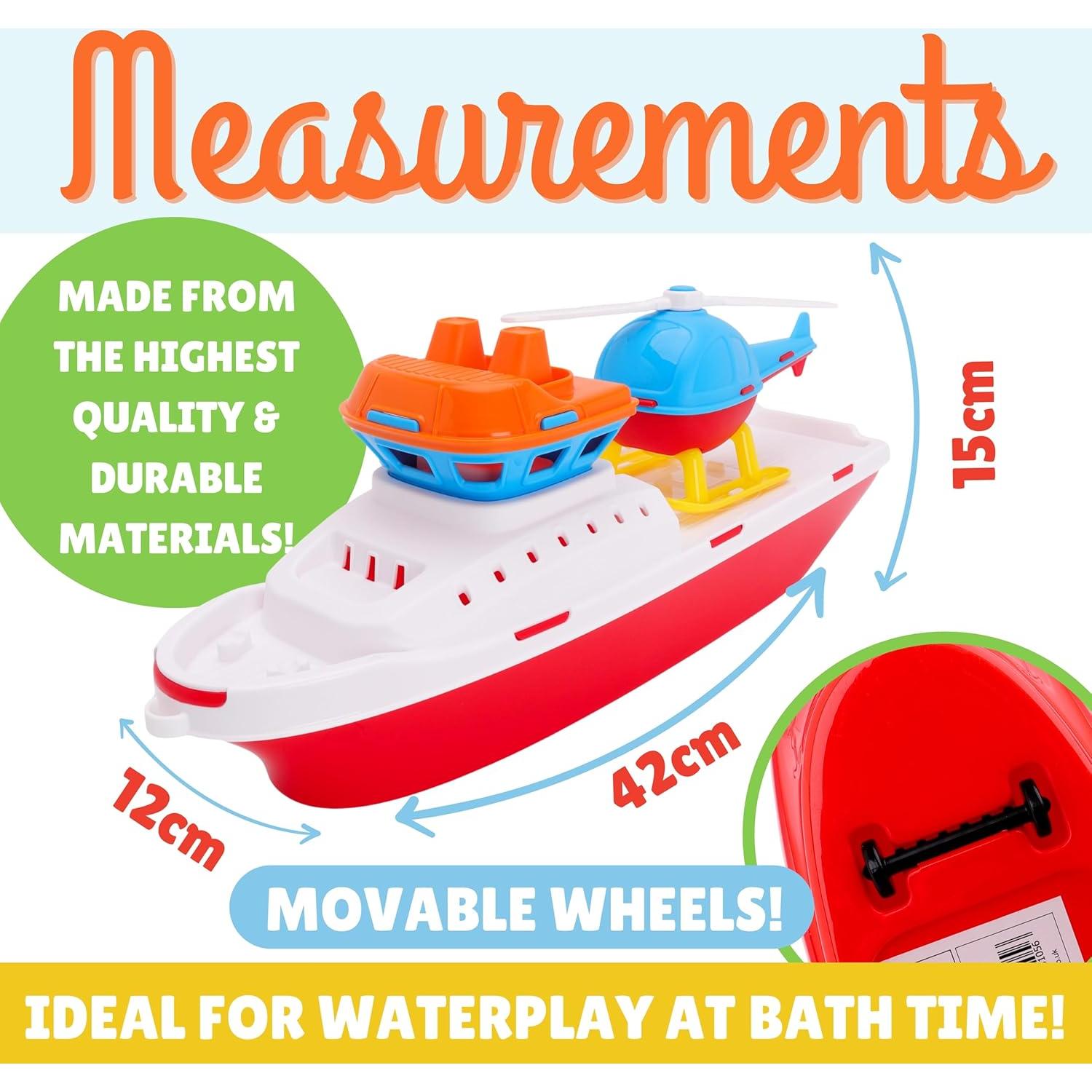 Juguete Flotante Toyland® Barco Remolcador con Helicóptero 42cm