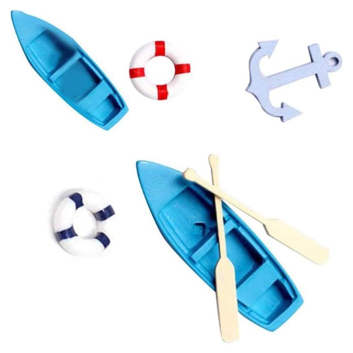 5 Piezas Mini Figuritas Barco de Pesca Decoración Resina