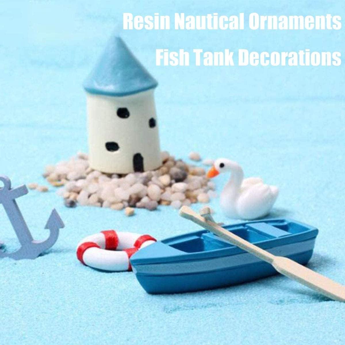 5 Piezas Mini Figuritas Barco de Pesca Decoración Resina