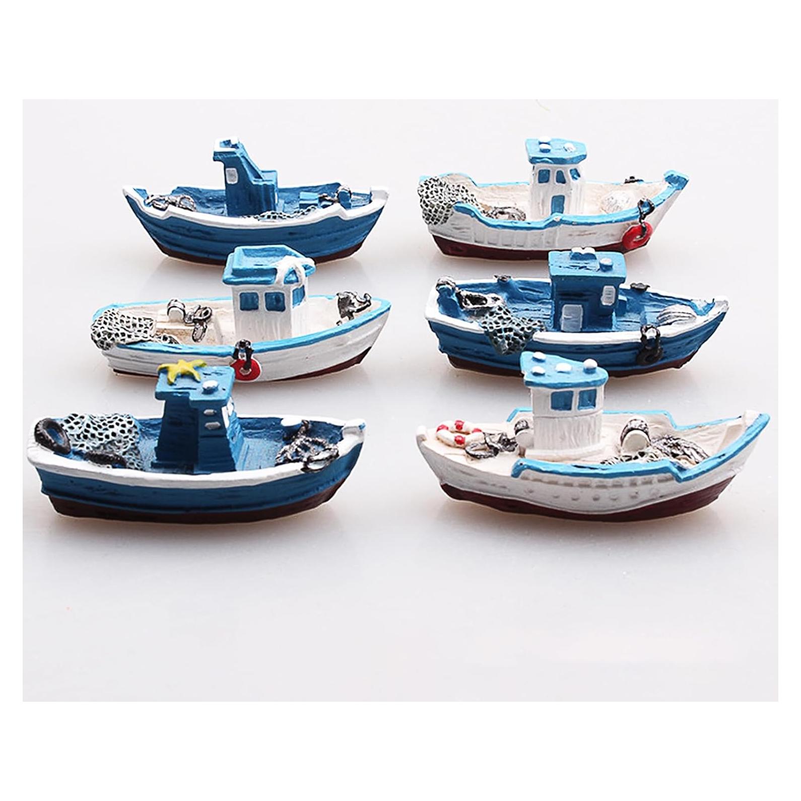 Juego de 6 Barcos de Pesca Miniatura WANFA - Decoración Acuática