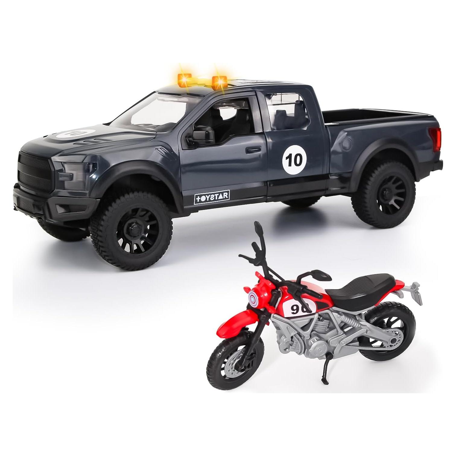 Camioneta Pickup de Juguete DDZOOU con Motocicleta y Sonido