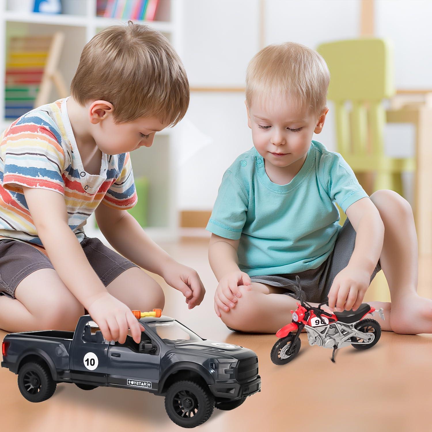 Camioneta Pickup de Juguete DDZOOU con Motocicleta y Sonido