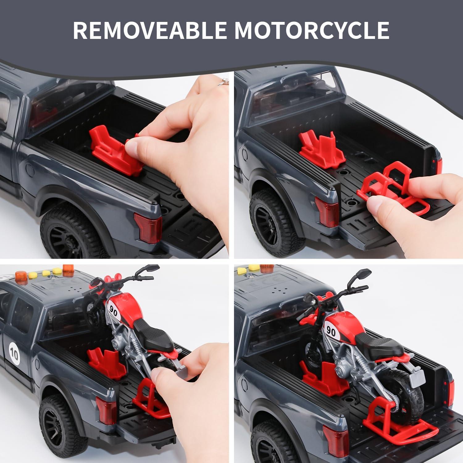 Camioneta Pickup de Juguete DDZOOU con Motocicleta y Sonido