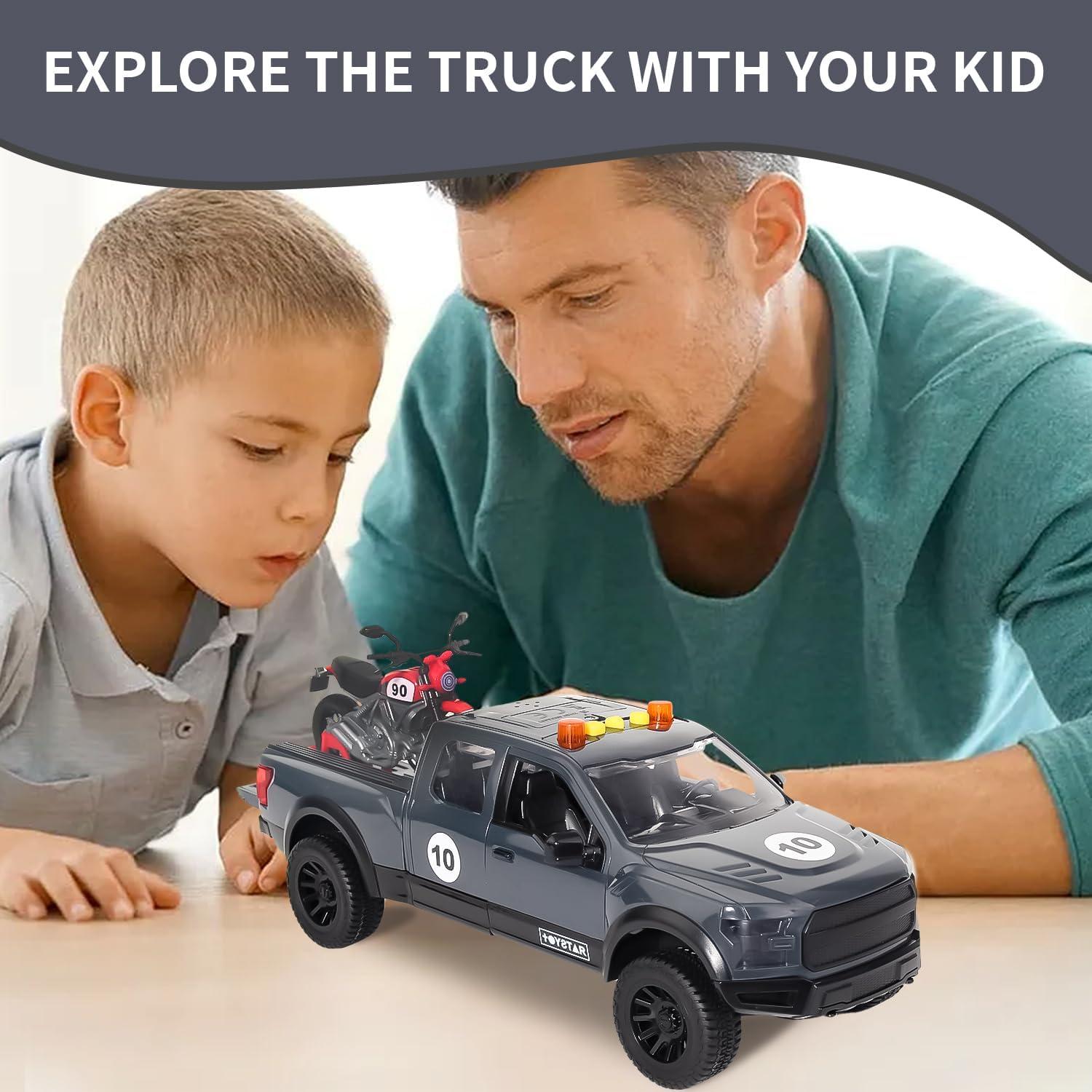 Camioneta Pickup de Juguete DDZOOU con Motocicleta y Sonido