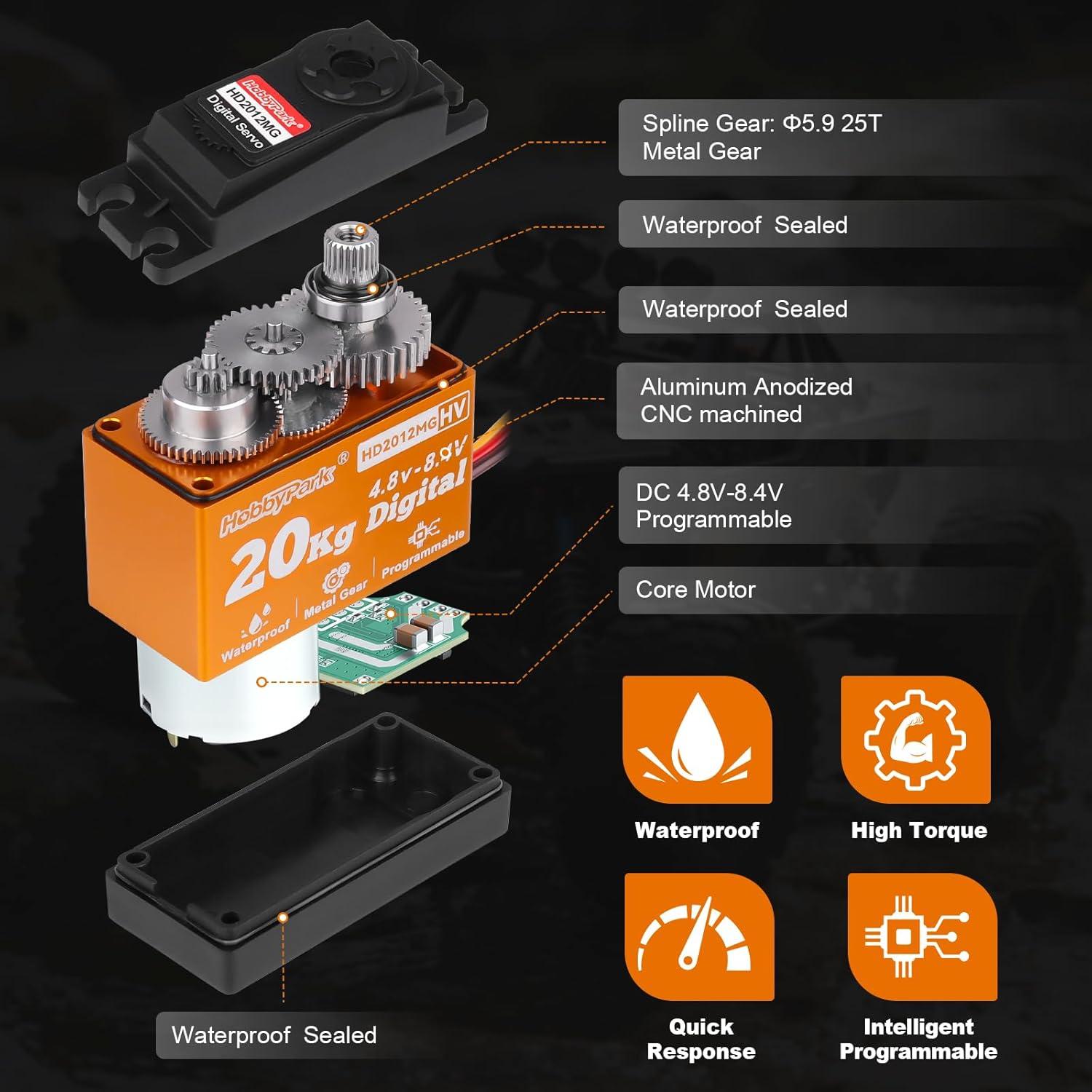 Servo RC Impermeable HobbyPark 20KG Digital 180° 25T