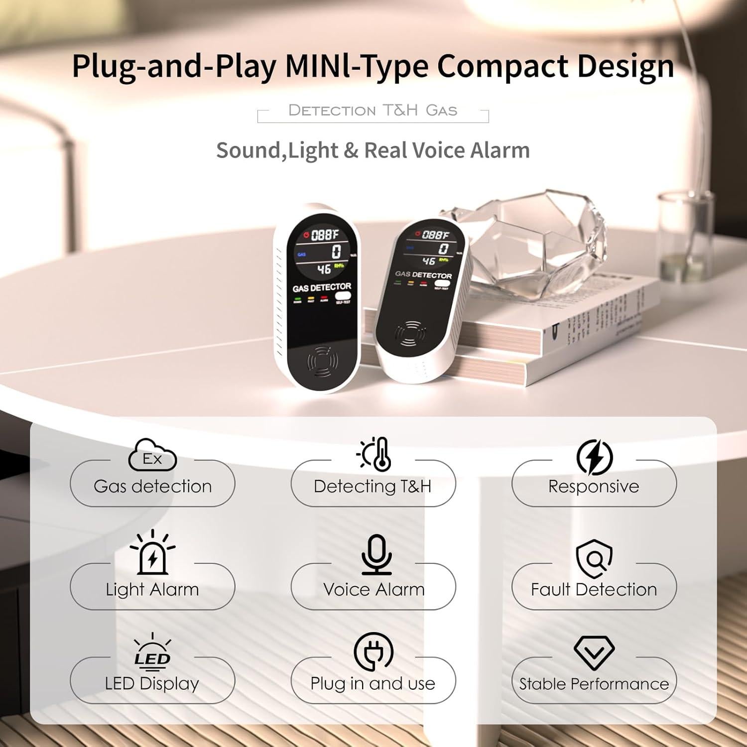 Detector de Gas TEYUAN KH107 3 en 1 con Alarma y Pantalla LED