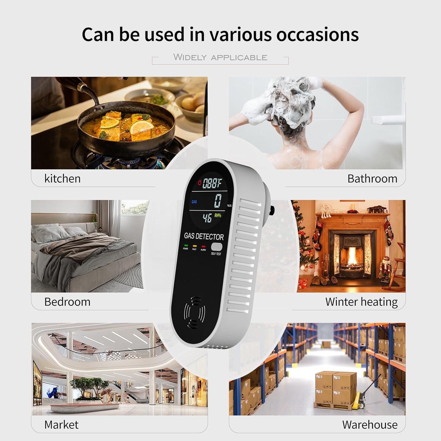 Detector de Gas TEYUAN KH107 3 en 1 con Alarma y Pantalla LED