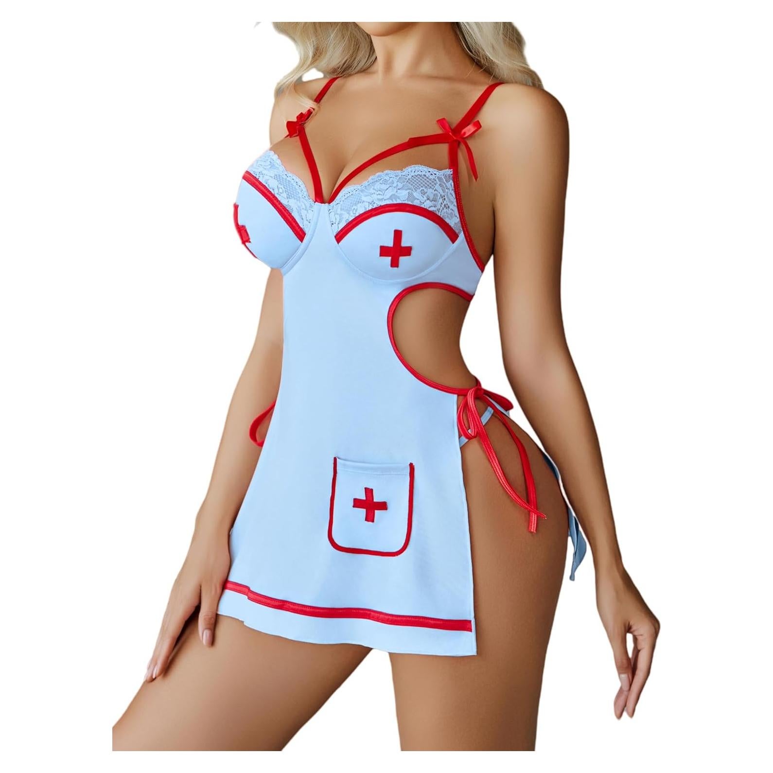 Lencería Babydoll Enfermera Avidlove Azul Claro con G-String