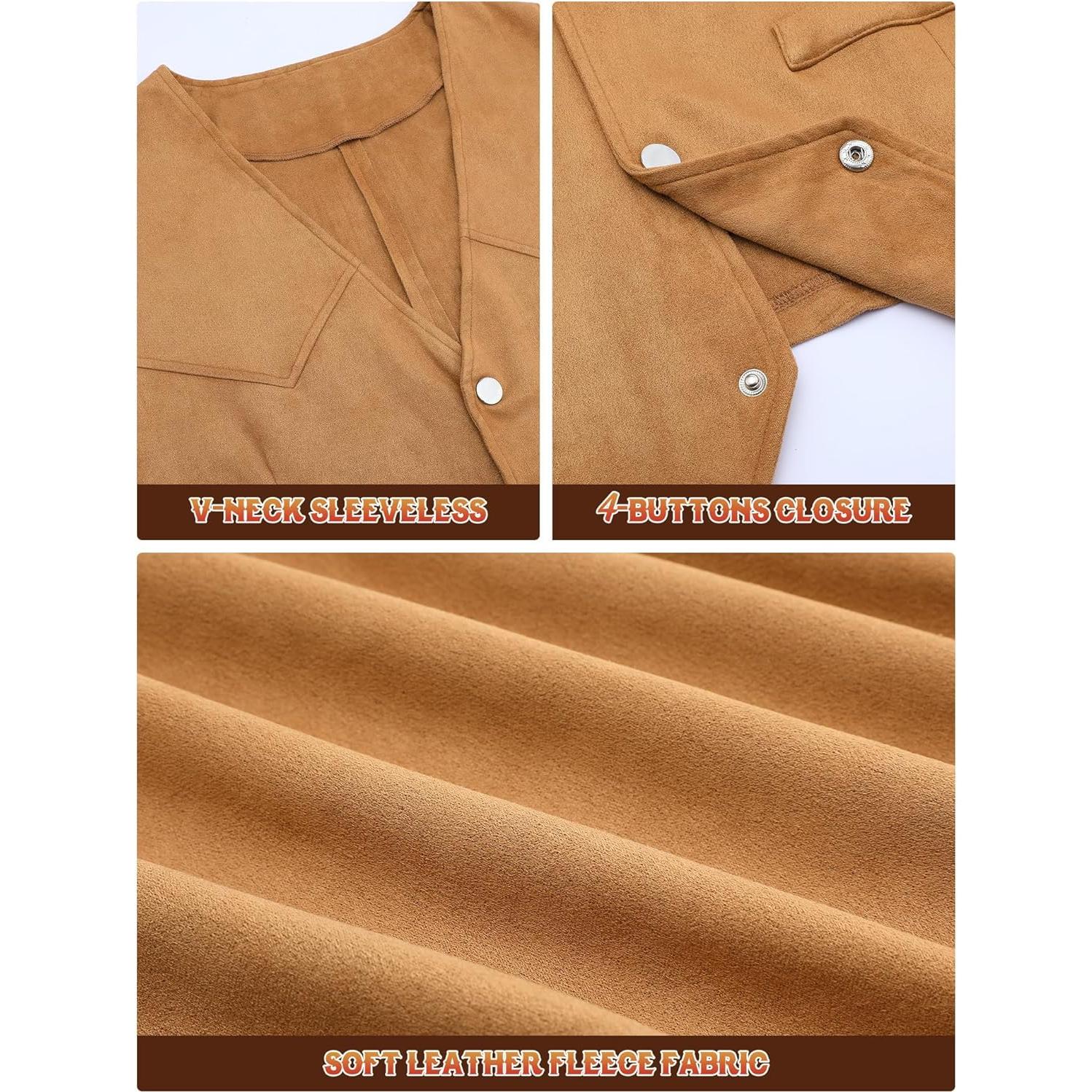 Traje de Vaquero Completo para Hombre - Chaleco, Sombrero, Cinturón y Corbata Bolo