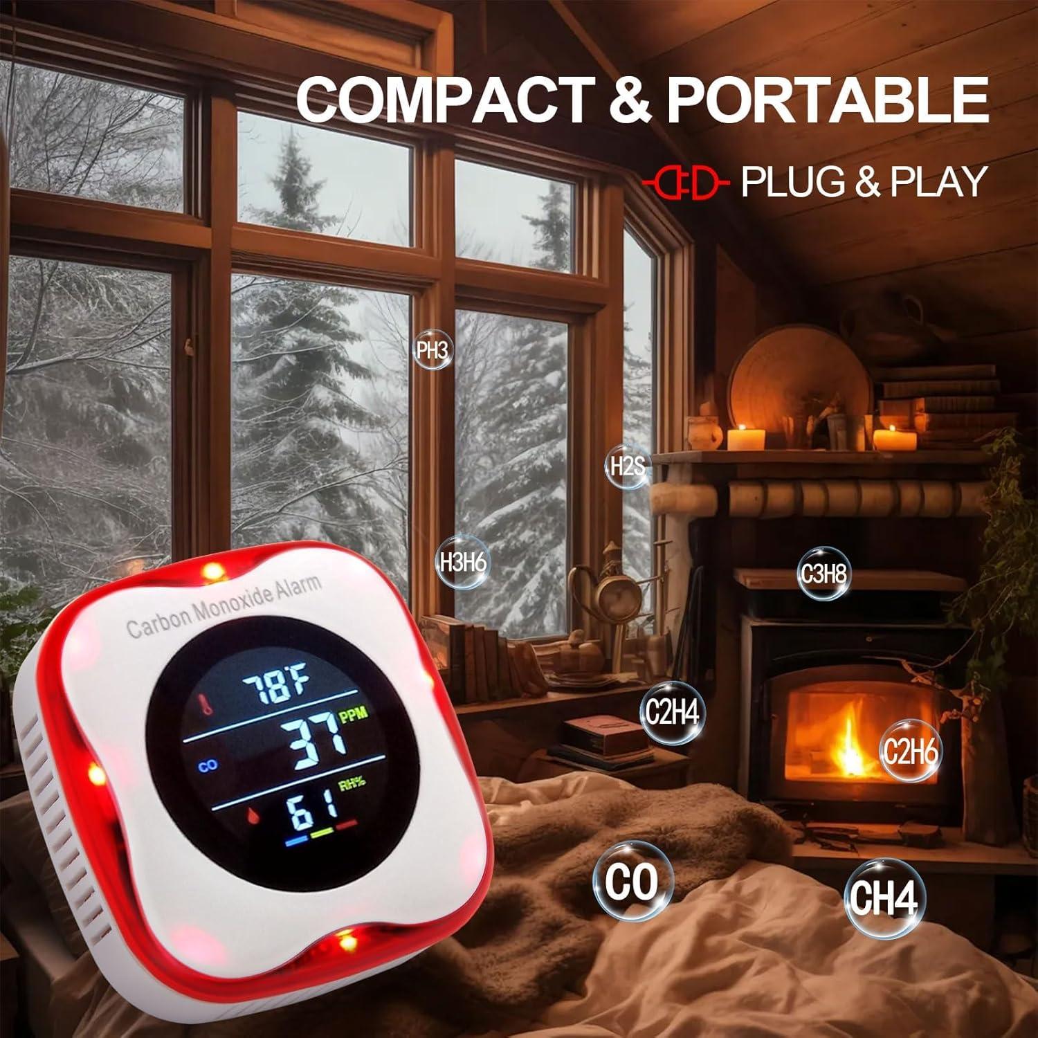 Detector de Monóxido de Carbono Vzmcov KH105 Plug-in con Pantalla