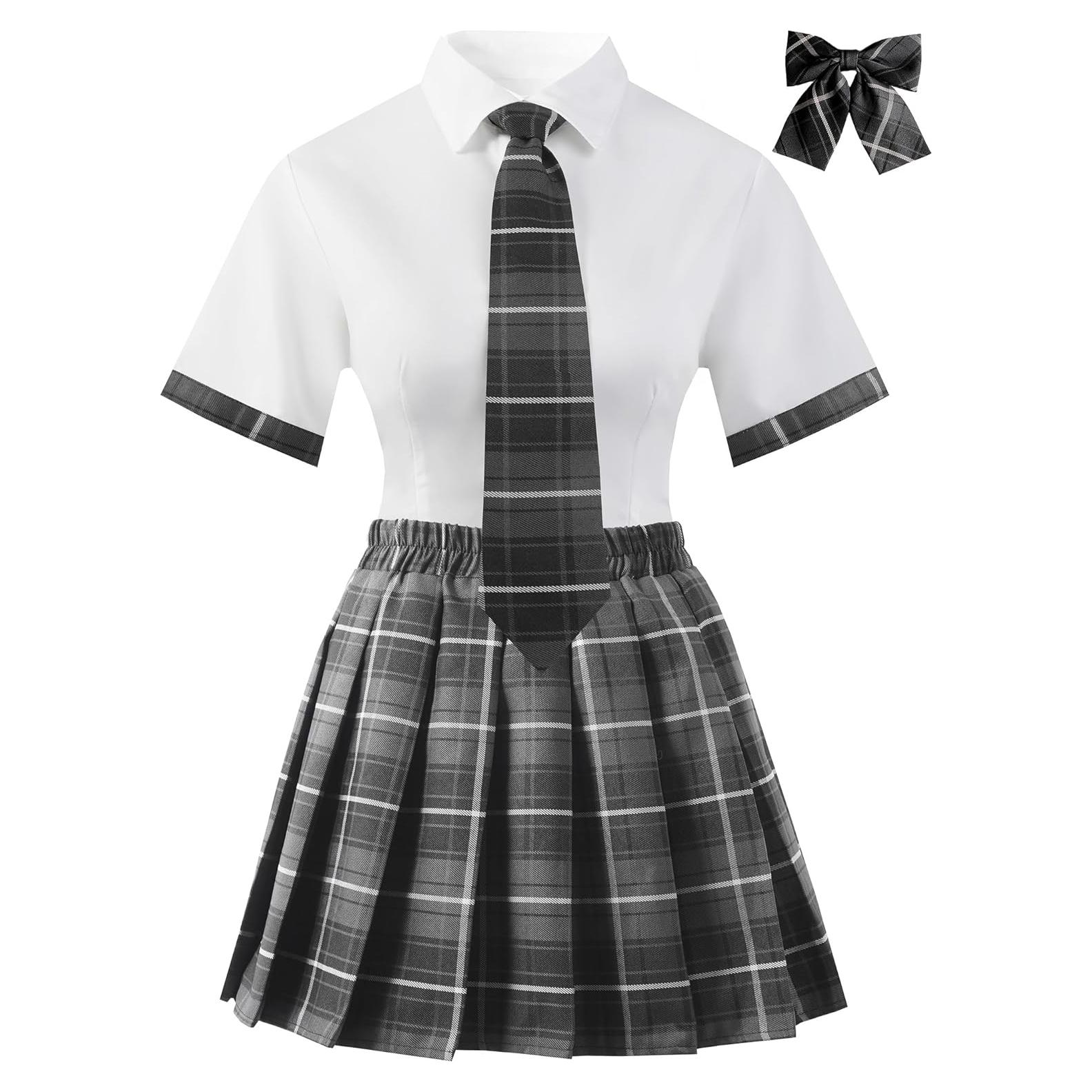 Disfraz de Chica Escolar Grande Gris Oscuro con Blusa y Falda