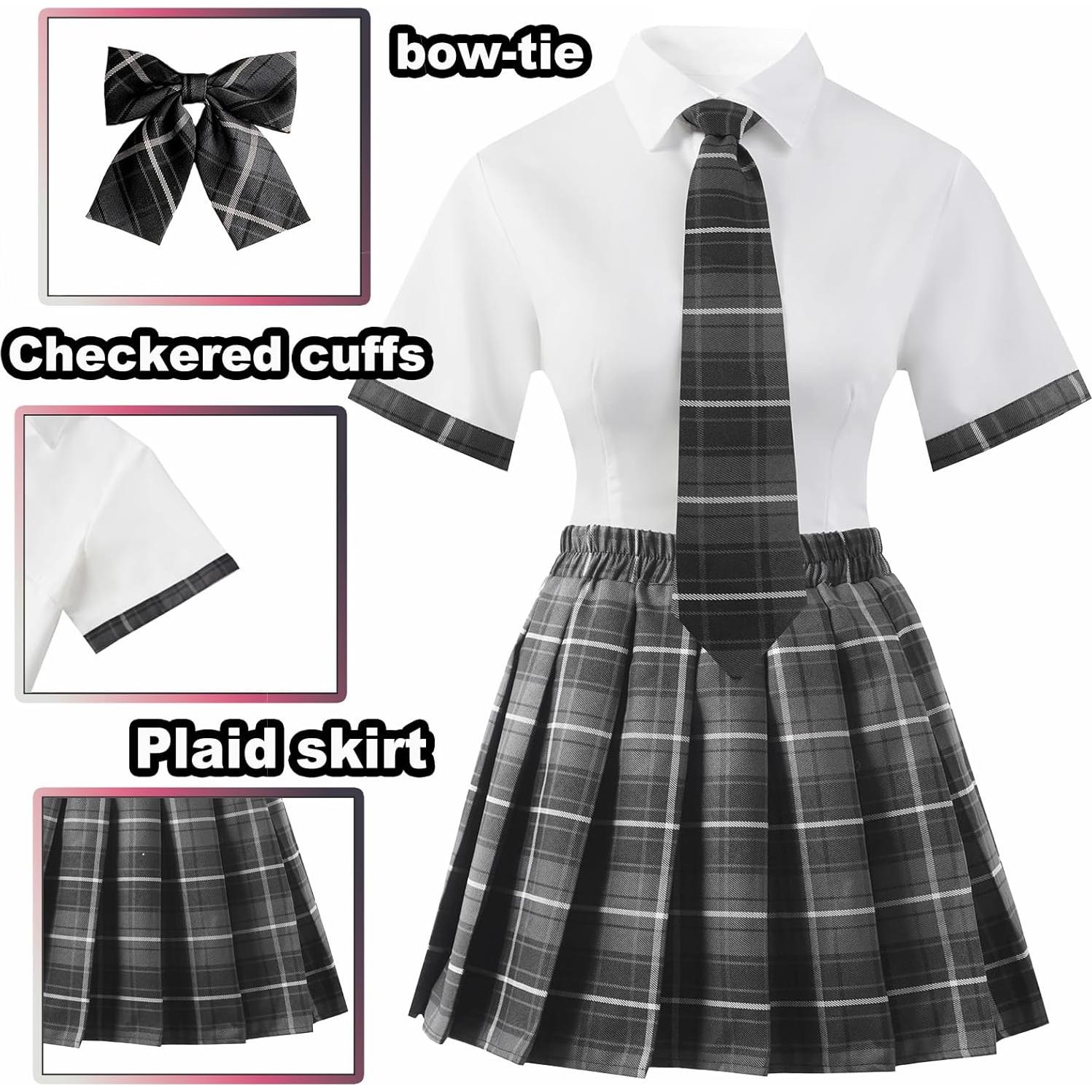 Disfraz de Chica Escolar Grande Gris Oscuro con Blusa y Falda