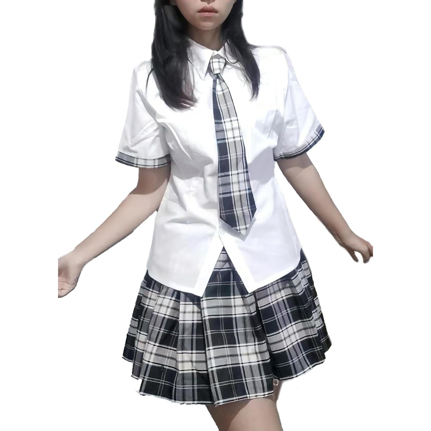 Disfraz de Chica Escolar Grande Gris Oscuro con Blusa y Falda