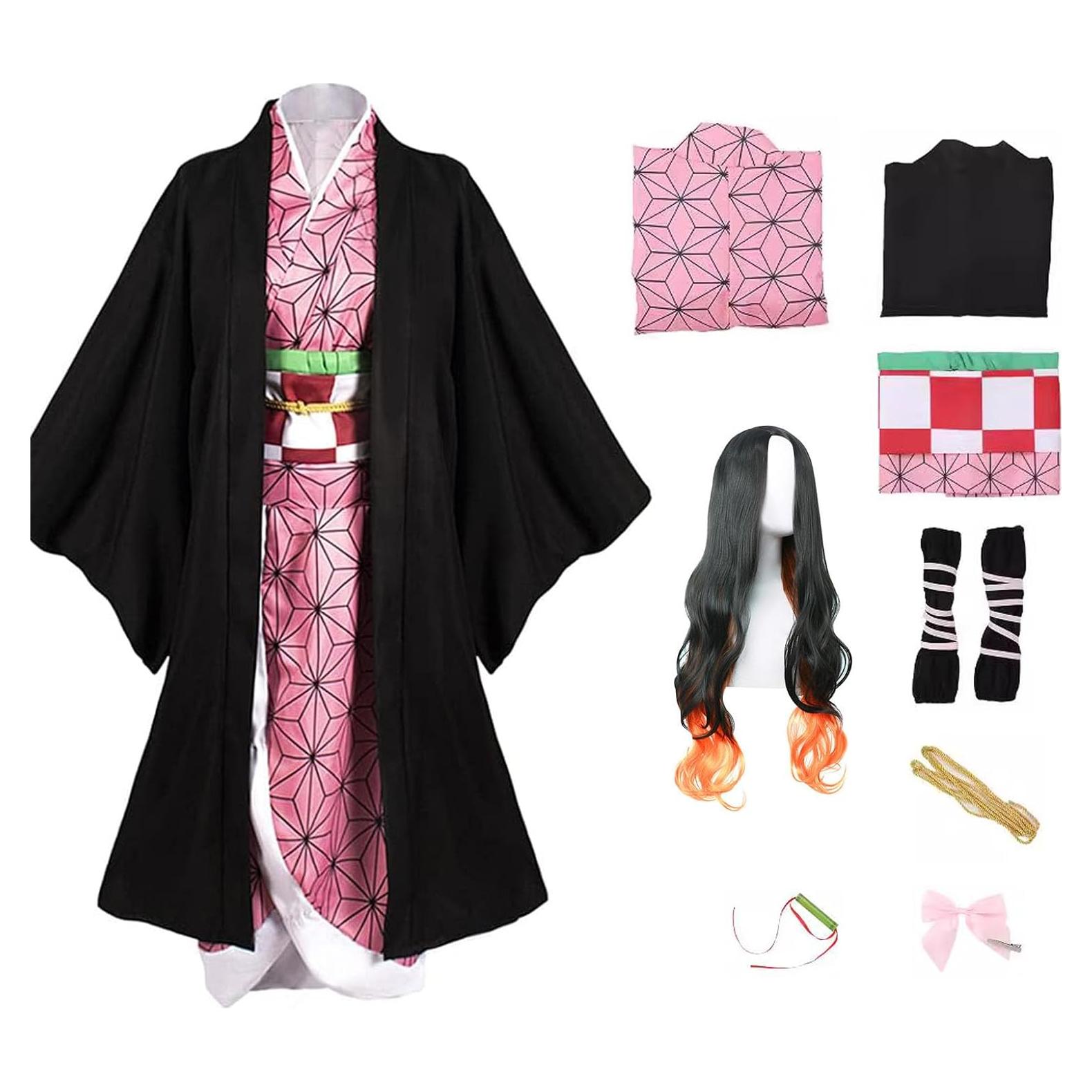 Disfraz de Cosplay Kamado para Mujeres con Peluca Rosa XL