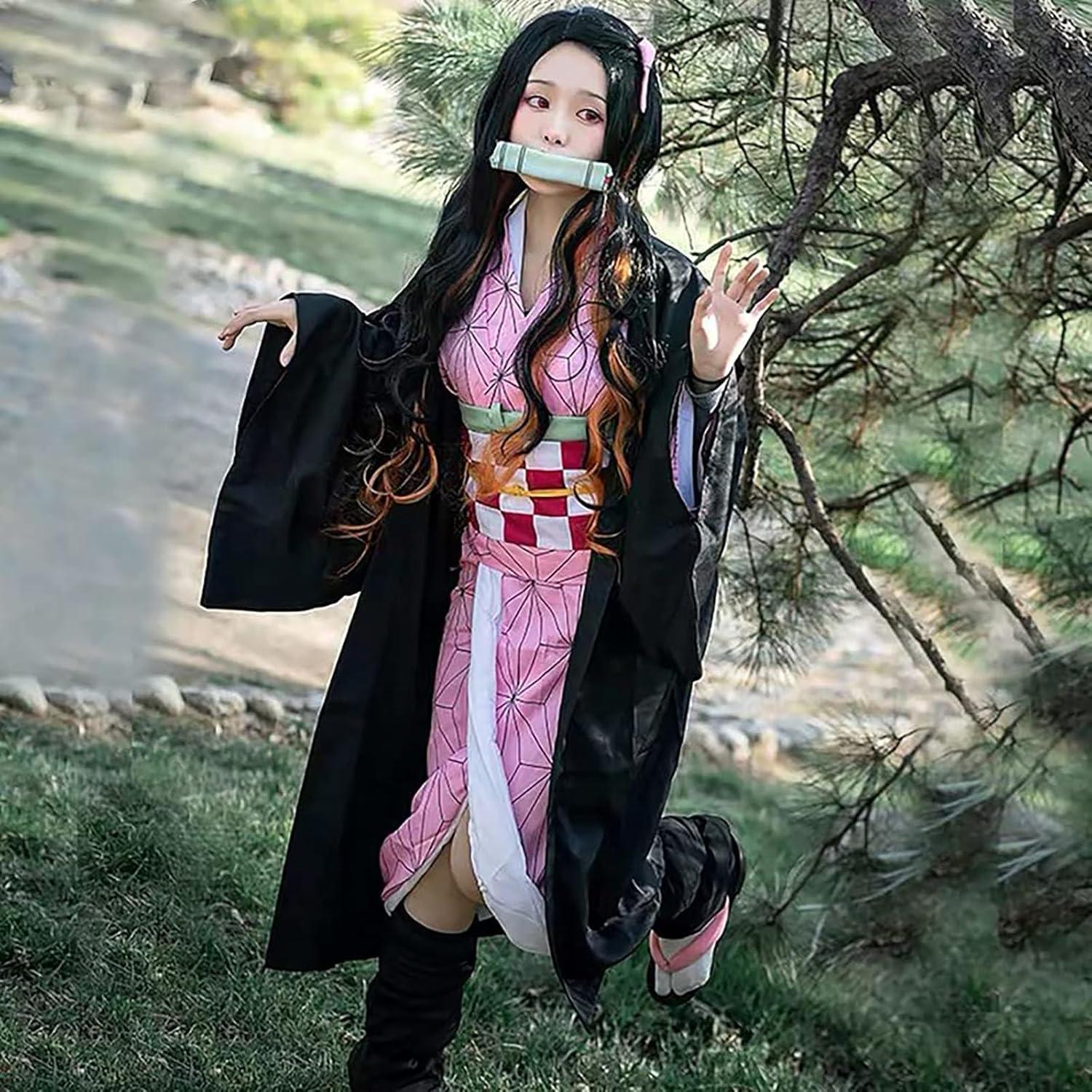 Disfraz de Cosplay Kamado para Mujeres con Peluca Rosa XL