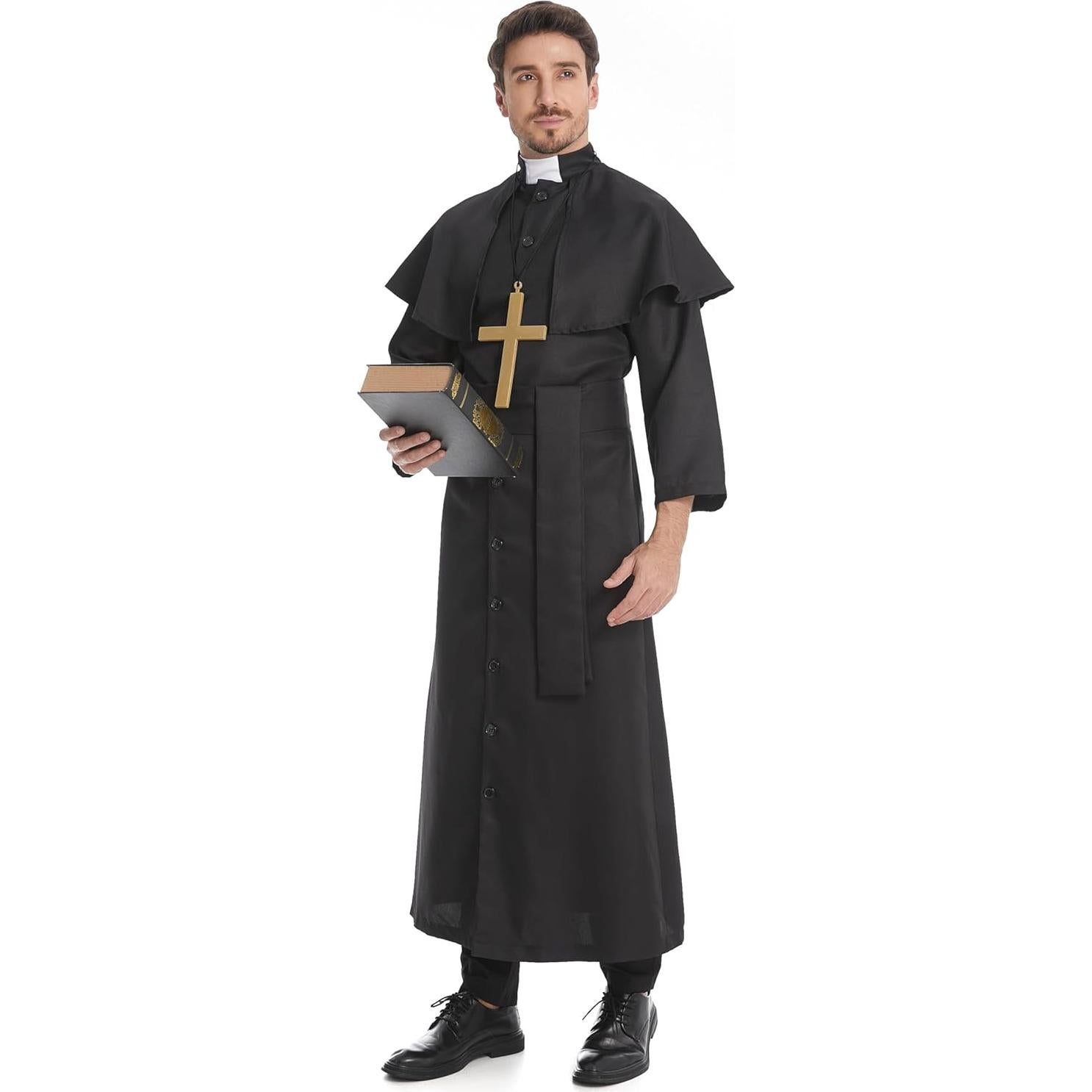 Traje de Sacerdote para Hombre GRAJTCIN Túnica Negra Grande