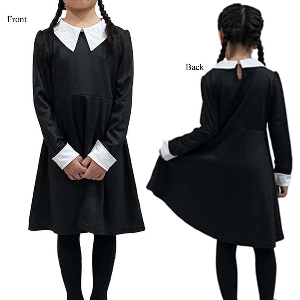 Disfraz de Merlina para Niñas 4-12 Años Vestido Negro y Accesorios