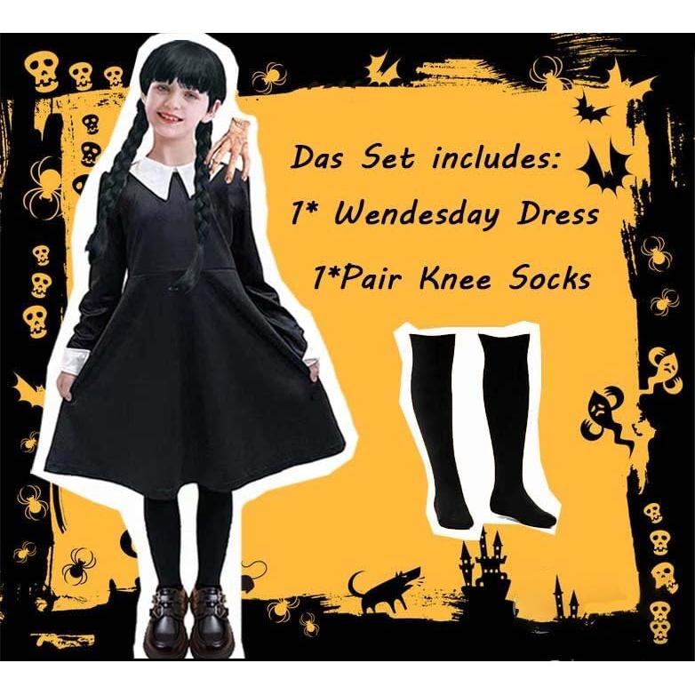 Disfraz de Merlina para Niñas 4-12 Años Vestido Negro y Accesorios