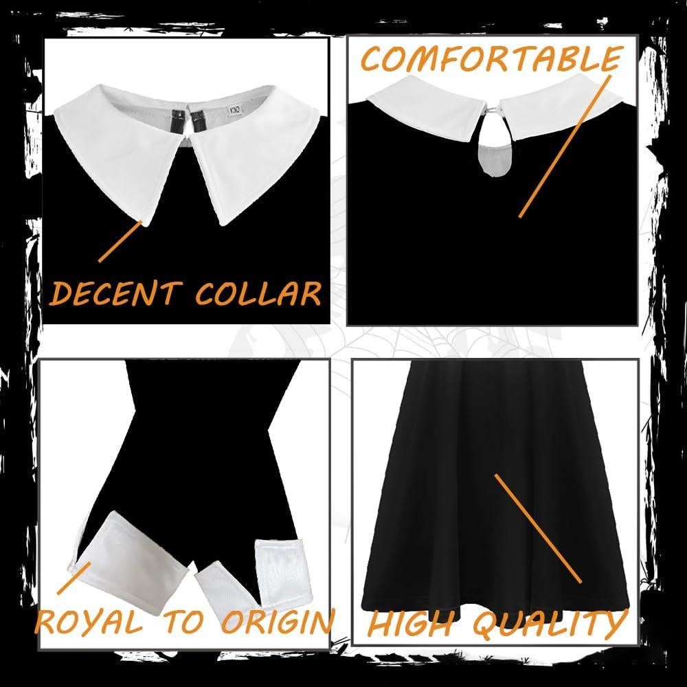 Disfraz de Merlina para Niñas 4-12 Años Vestido Negro y Accesorios