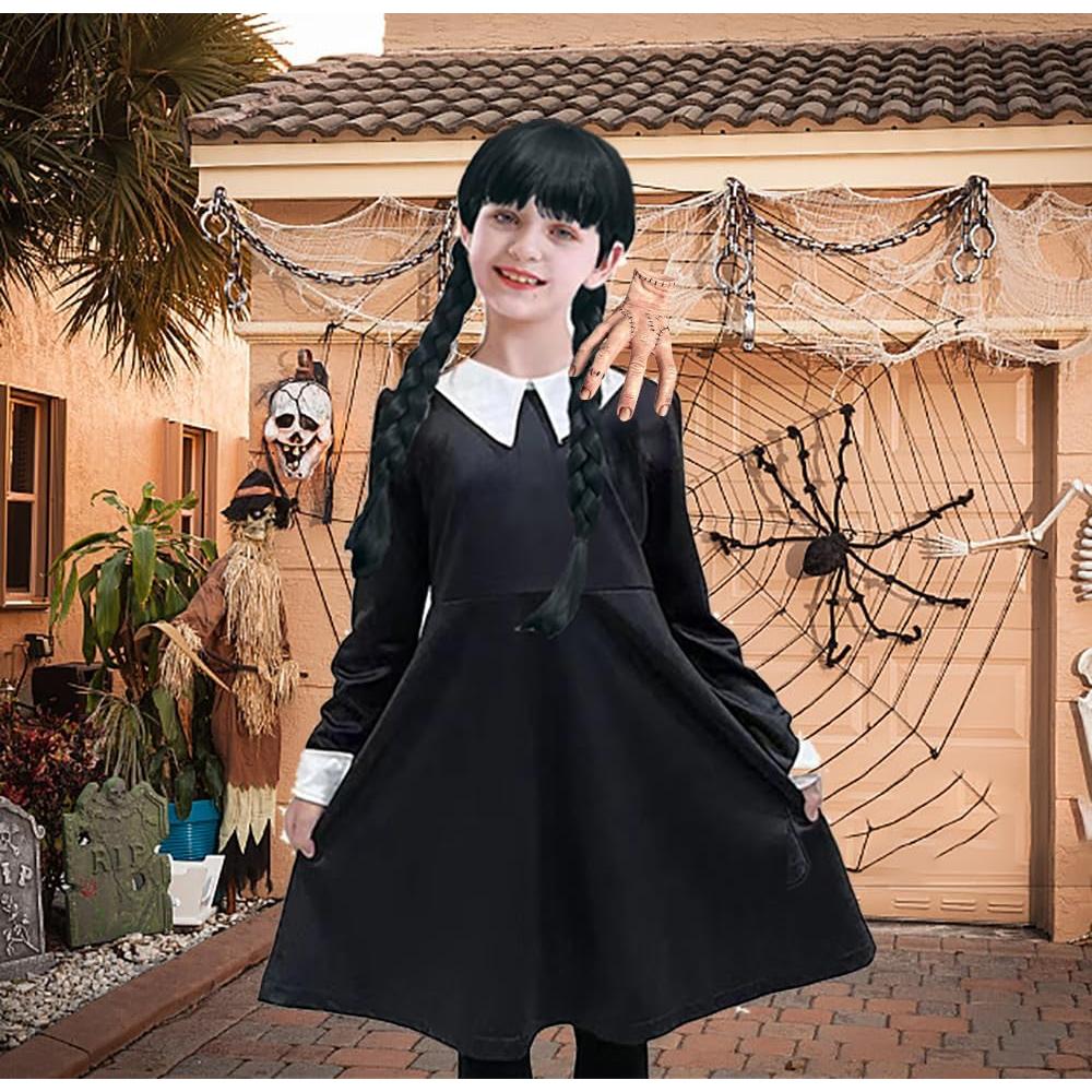 Disfraz de Merlina para Niñas 4-12 Años Vestido Negro y Accesorios