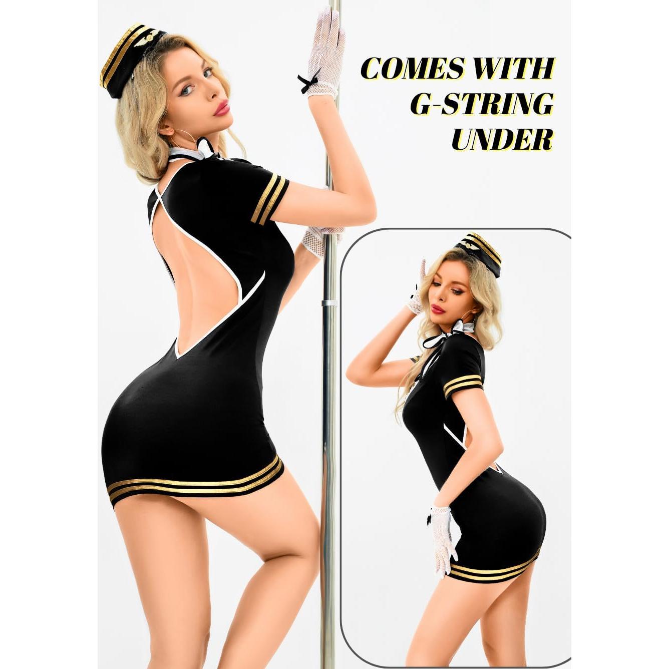 Disfraz de Auxiliar de Vuelo Mujer - 5 Piezas, Talla Única