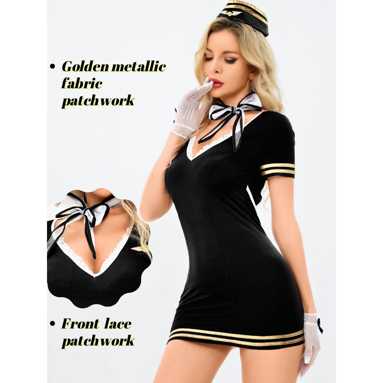 Disfraz de Auxiliar de Vuelo Mujer - 5 Piezas, Talla Única