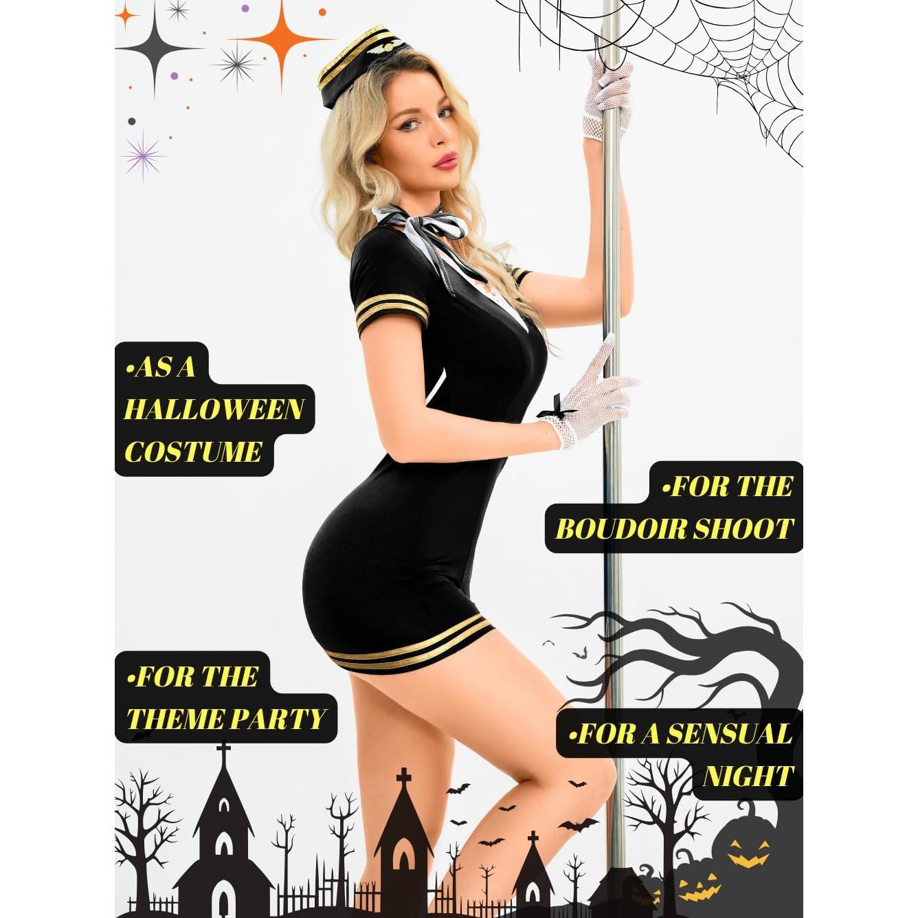 Disfraz de Auxiliar de Vuelo Mujer - 5 Piezas, Talla Única