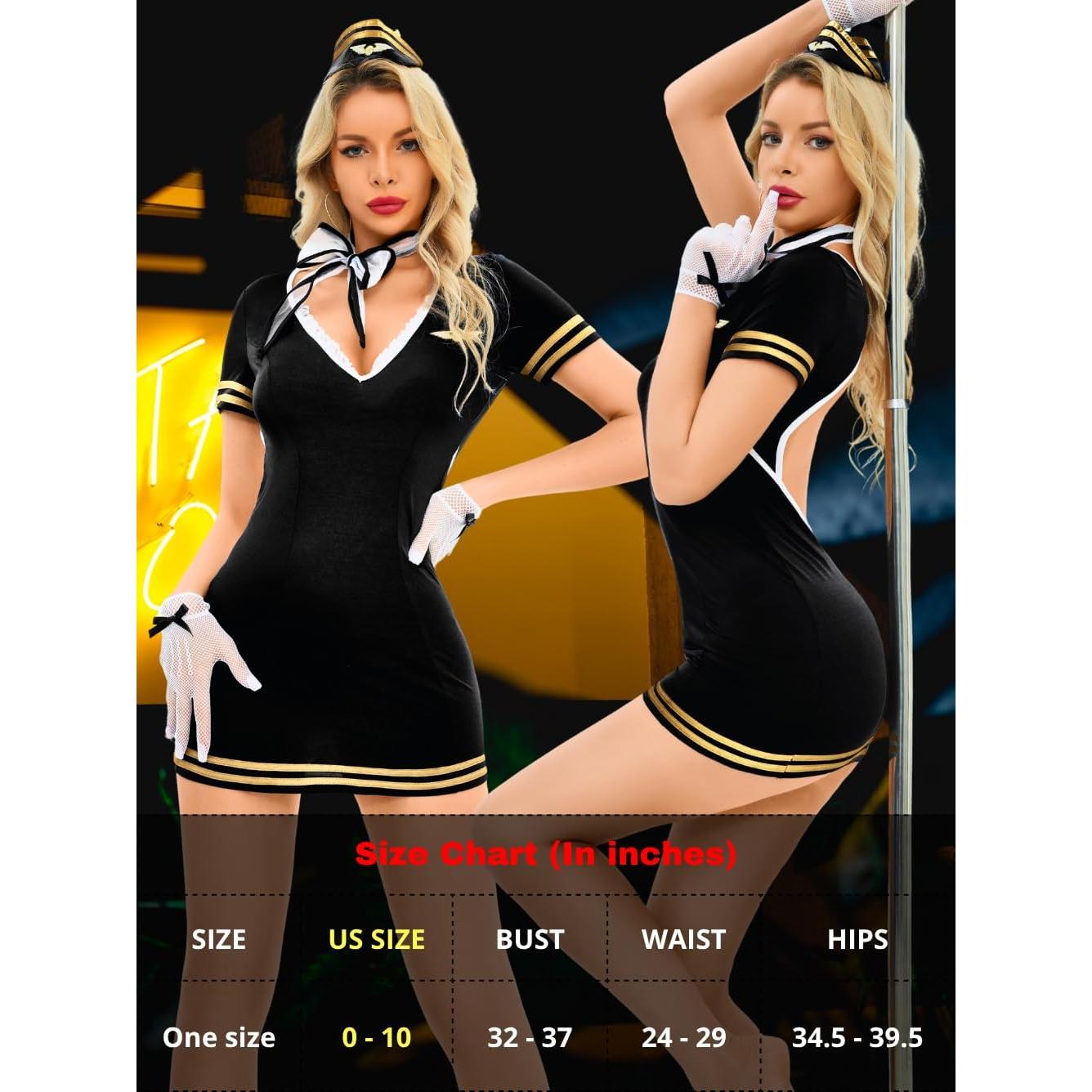 Disfraz de Auxiliar de Vuelo Mujer - 5 Piezas, Talla Única