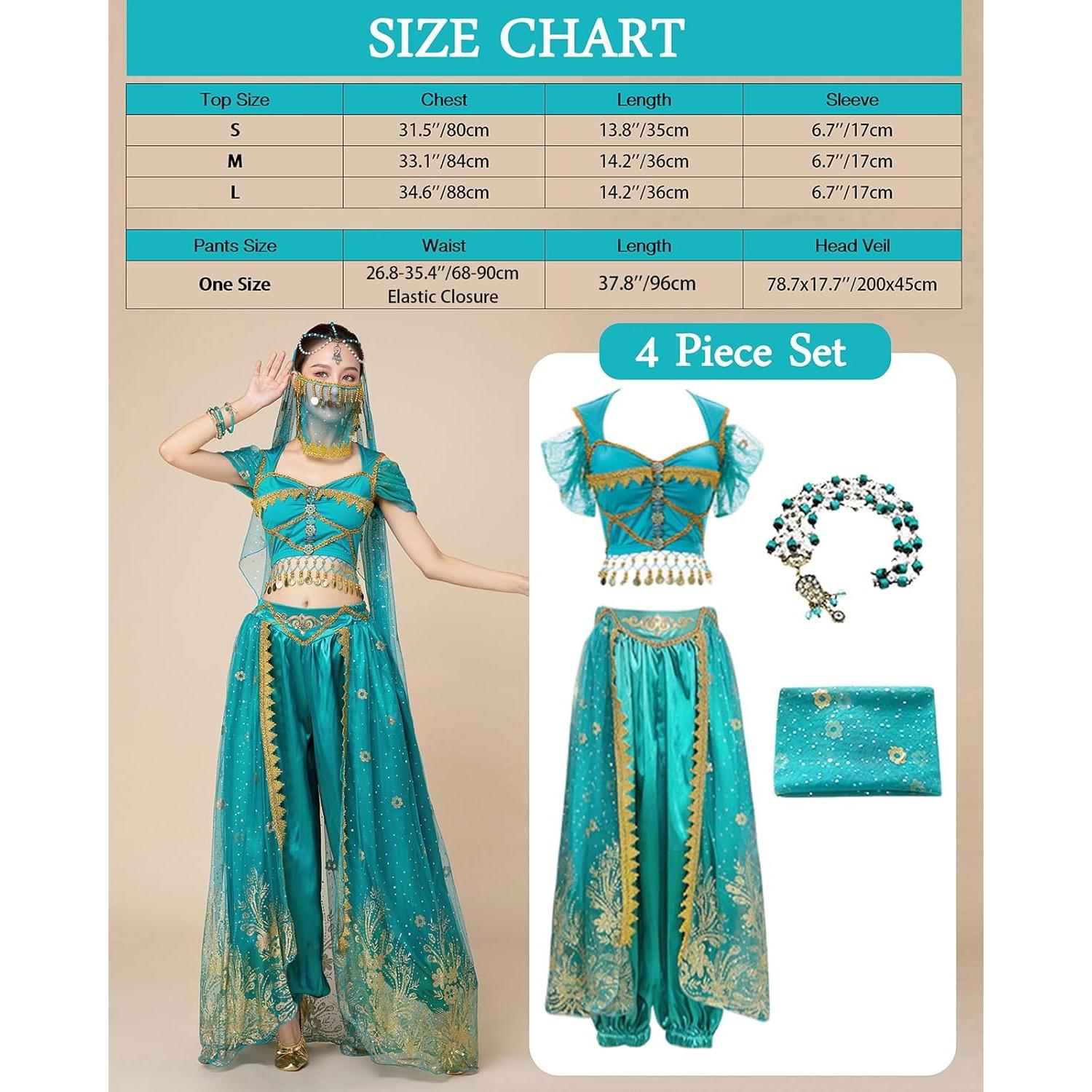 Disfraz de Jazmín para Mujeres - Princesa Árabe Grande Verde Azulado