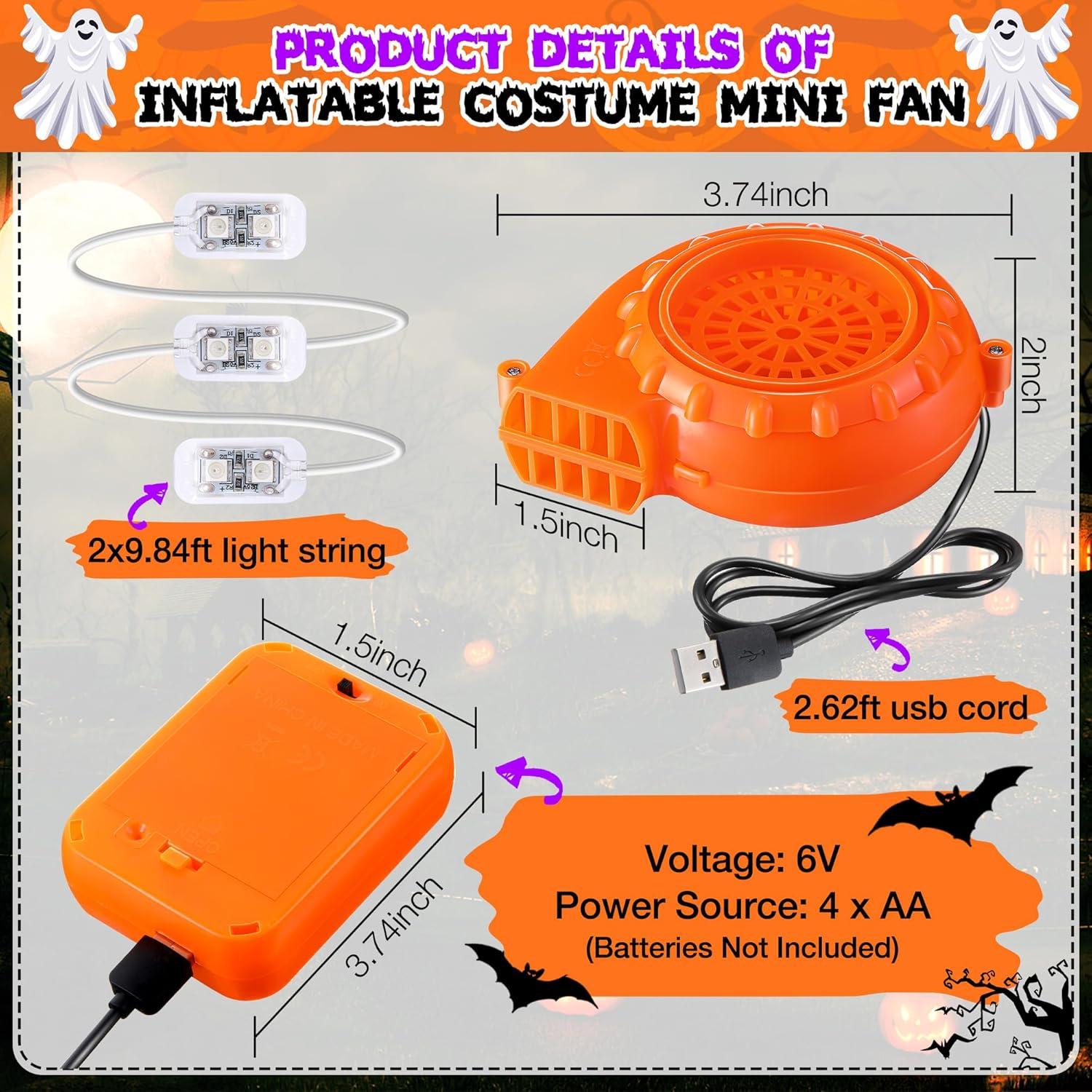 Ventilador Mini Naranja Enhon para Disfraz Inflable con LED