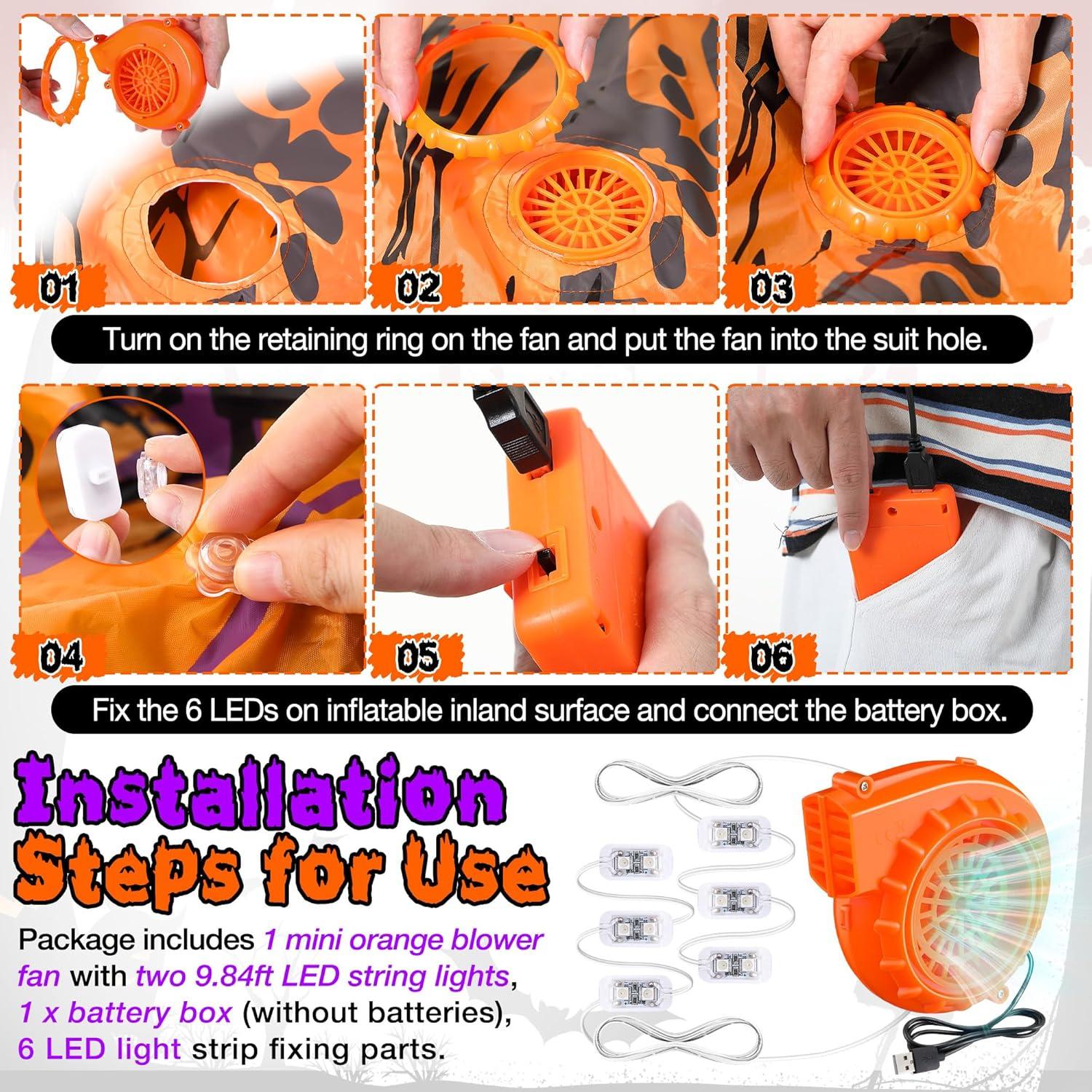Ventilador Mini Naranja Enhon para Disfraz Inflable con LED