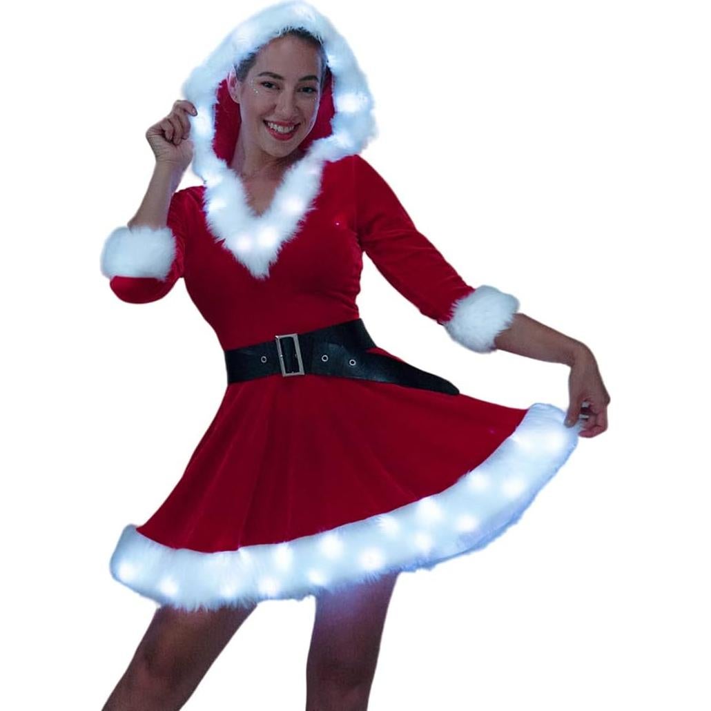 Disfraz de Santa para Mujeres con Luces LED - Vestido Rojo