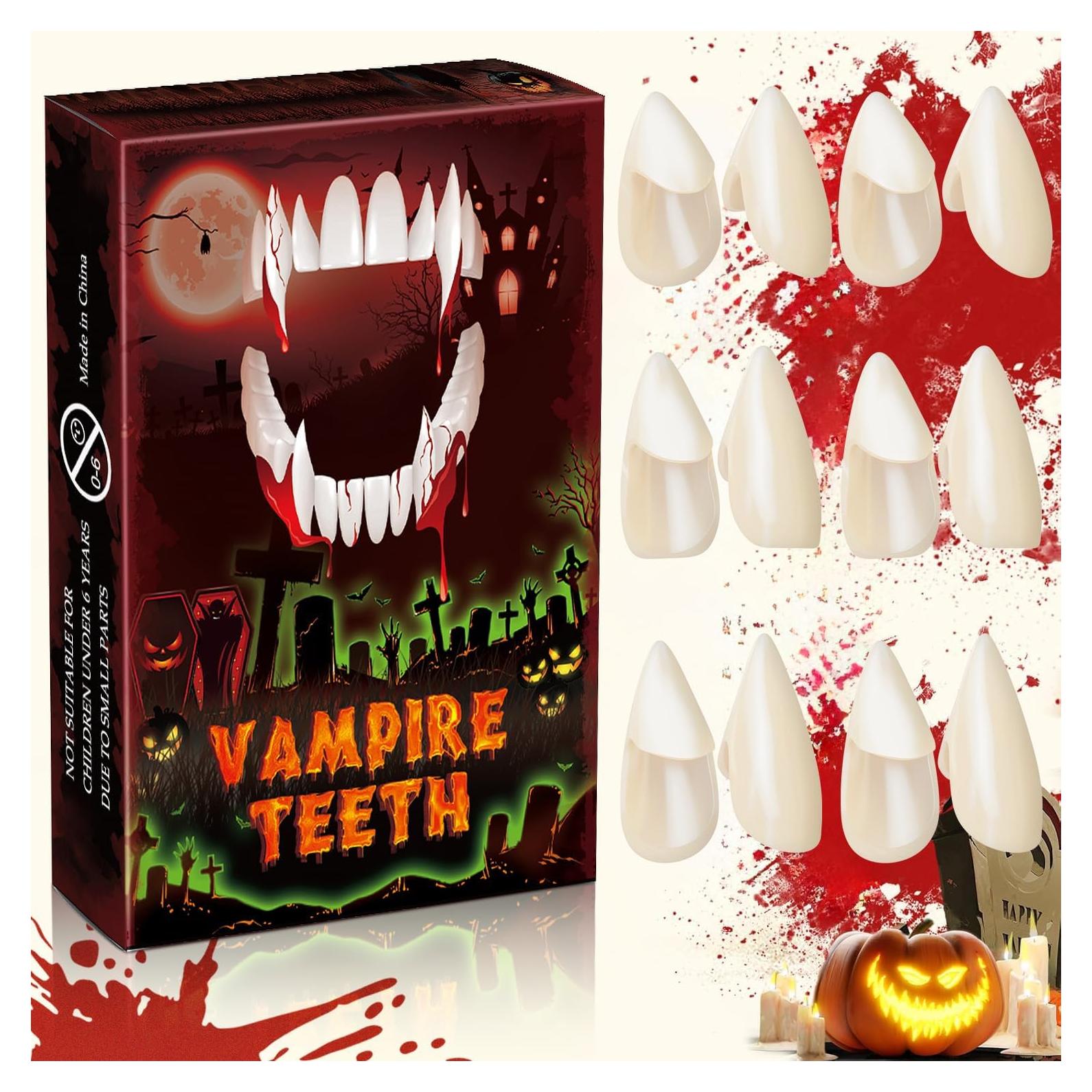 Colmillos de Vampiro TLPUHU - 6 Pares en 3 Tamaños para Halloween